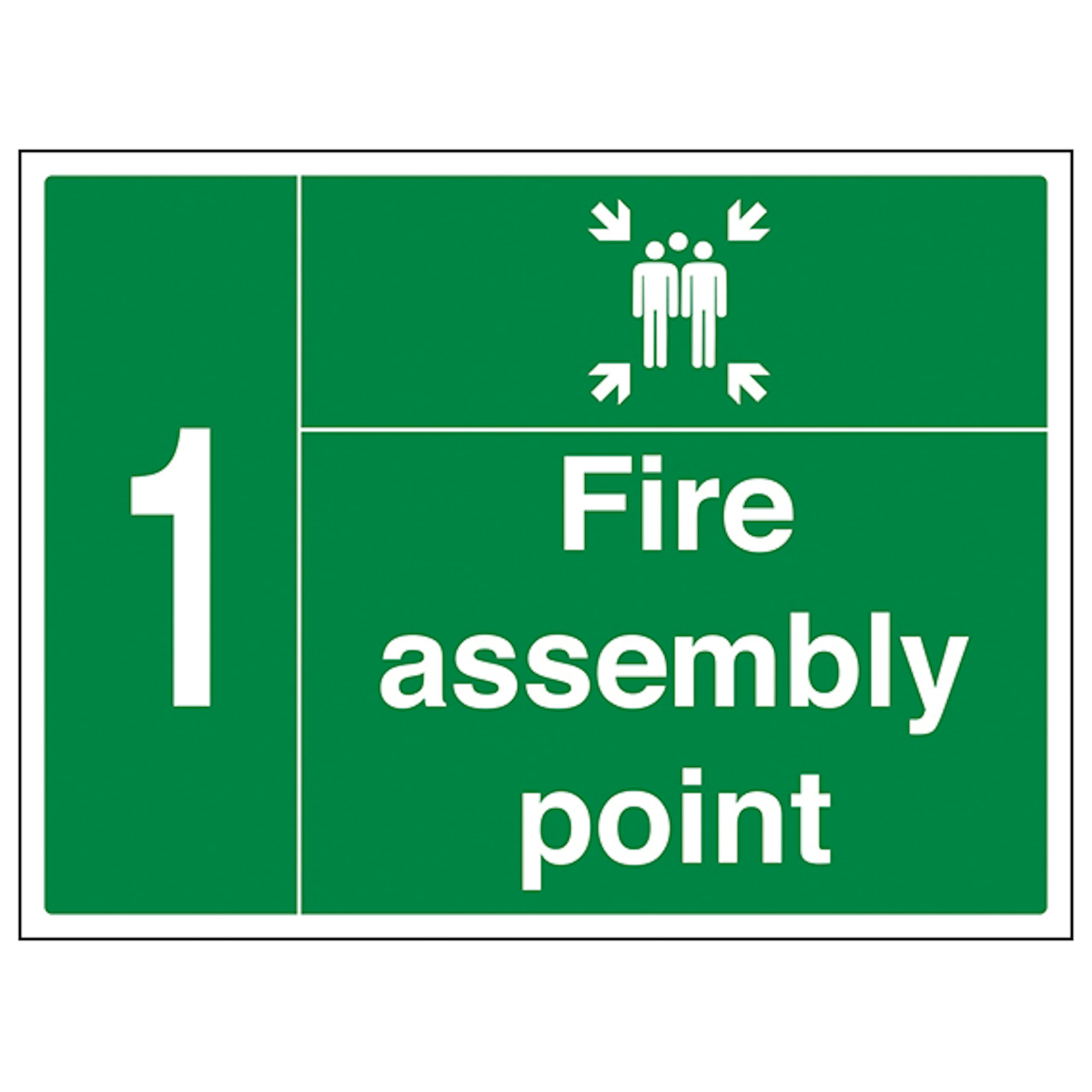 V Safety Fire Assembly Point with Family and Number 1 400 x 300 mm - 3mm Aluminium Composite Safety Sign, White, 30 cm x 40 cm