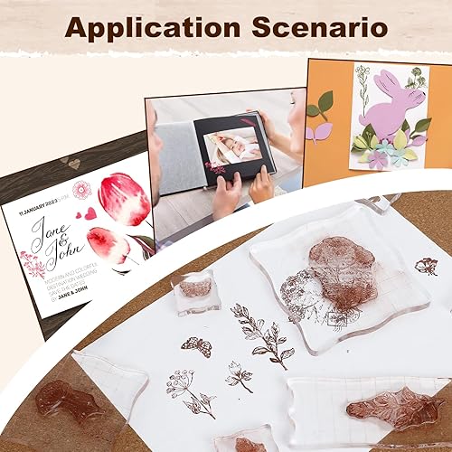 Miniatura 7 de UCEC 8 hojas de sellos transparentes, sellos de goma de silicona para plantas y flores, pequeños sellos transparentes para decoración de tarjetas y