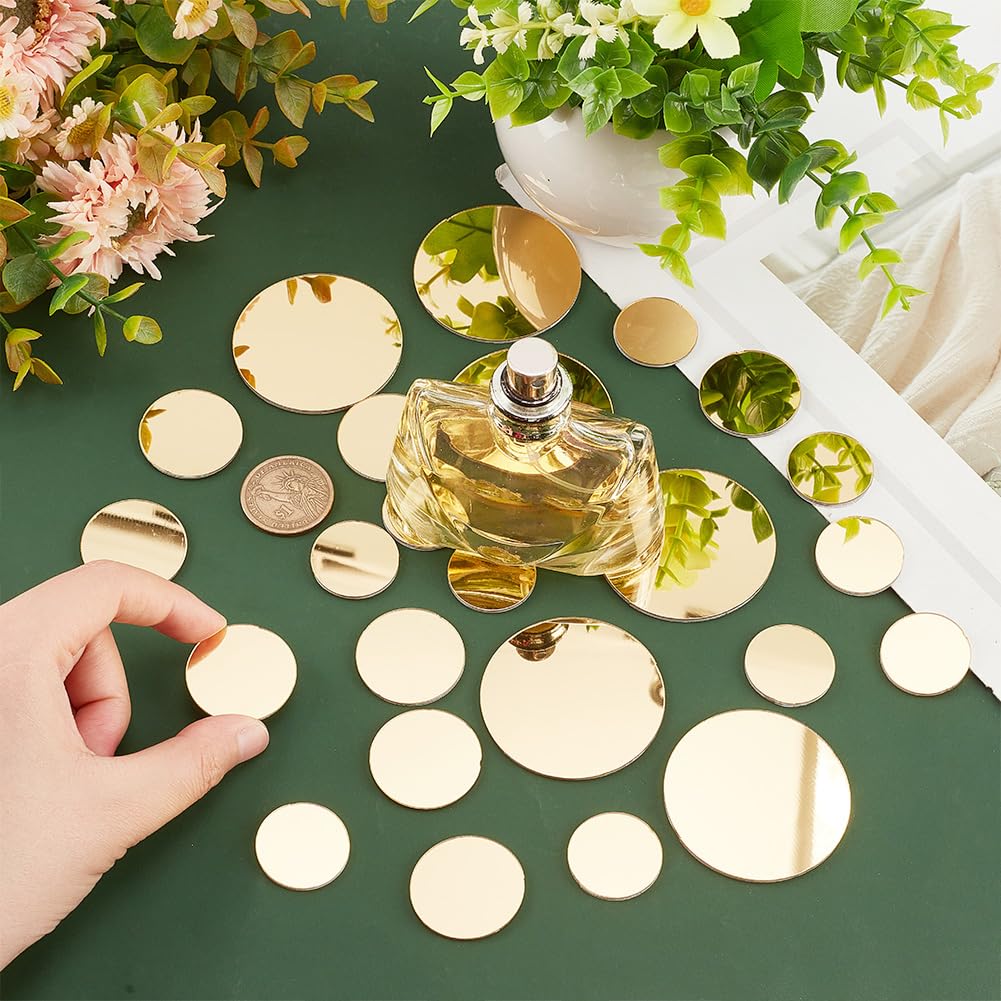 PH PandaHall 120 Stück Goldene Runde Spiegel Zum Basteln Selbstklebende Spiegelfliesen Aus Acryl 3 Größen Kleine Spiegelkreise Für Bastelarbeiten Kunst DIY Projekte Rahmen Osterdekoration