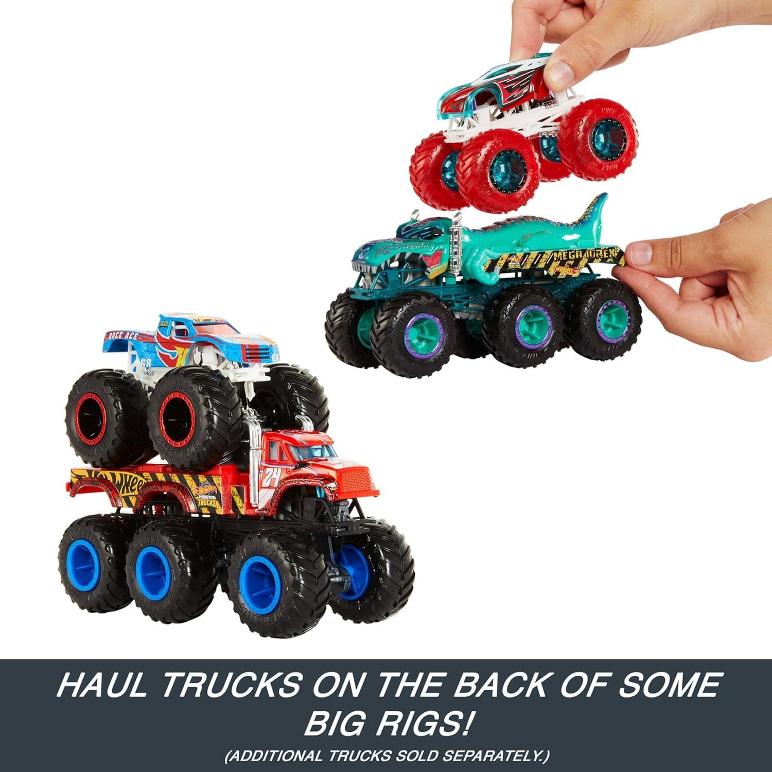 Hot Wheels Monster Trucks Big Rigs, 1:64 Scale Trailer Truck with 6 Wheels (The 909)