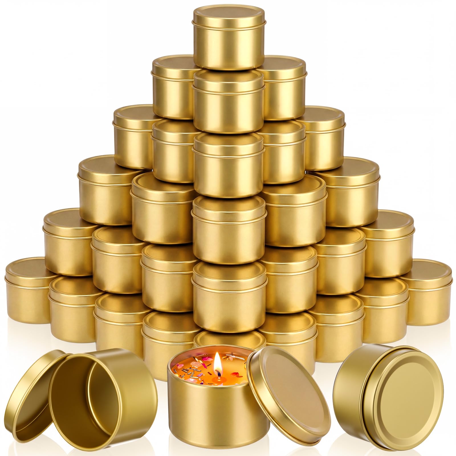 Suclain 100 Pcs Candle Tins with Lid Bulk Metal for Making Candle, Gold