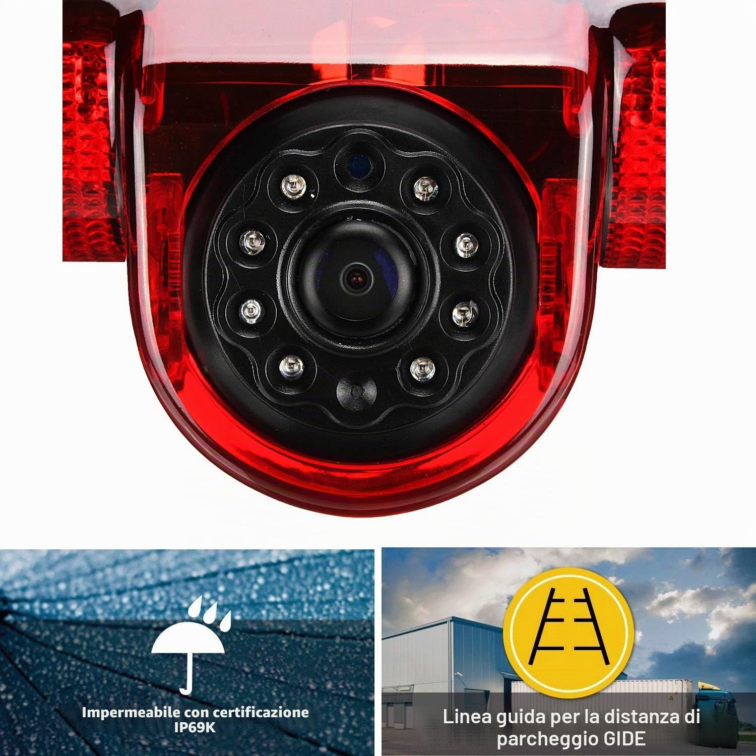 Telecamera retromarcia per Fiat Ducato/Citroen Jumper/Relay/Peugeot Boxer 2006-2017 Telecamera retrovisore specifico per veicolo senza forare sostituire la 3. Luce freno con la retrocamera