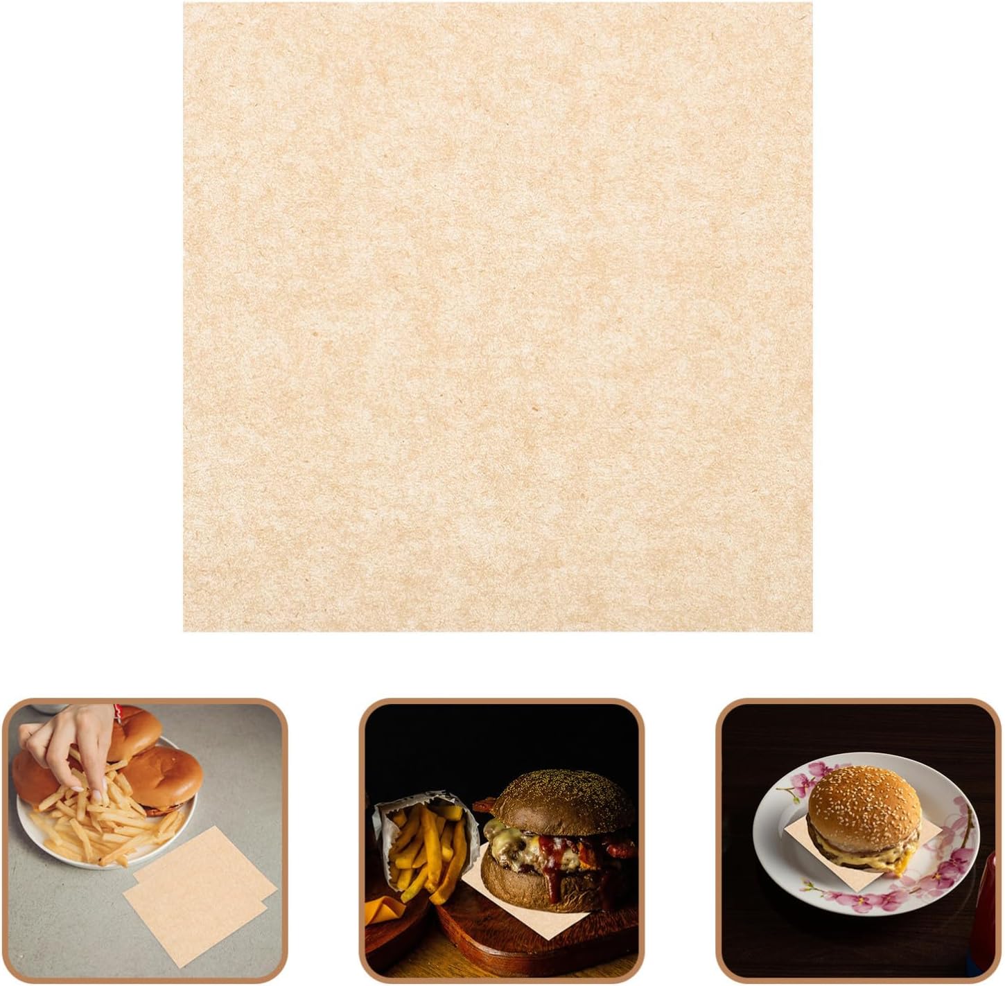 Luxshiny Nonstick Hamburger Patty Sheets Paper Squares for Dishes and Food Containers 500pcs for Wrapping Cookies and Food Packing, Greaseproof Khaki Paper Baking and Bbq Supplies