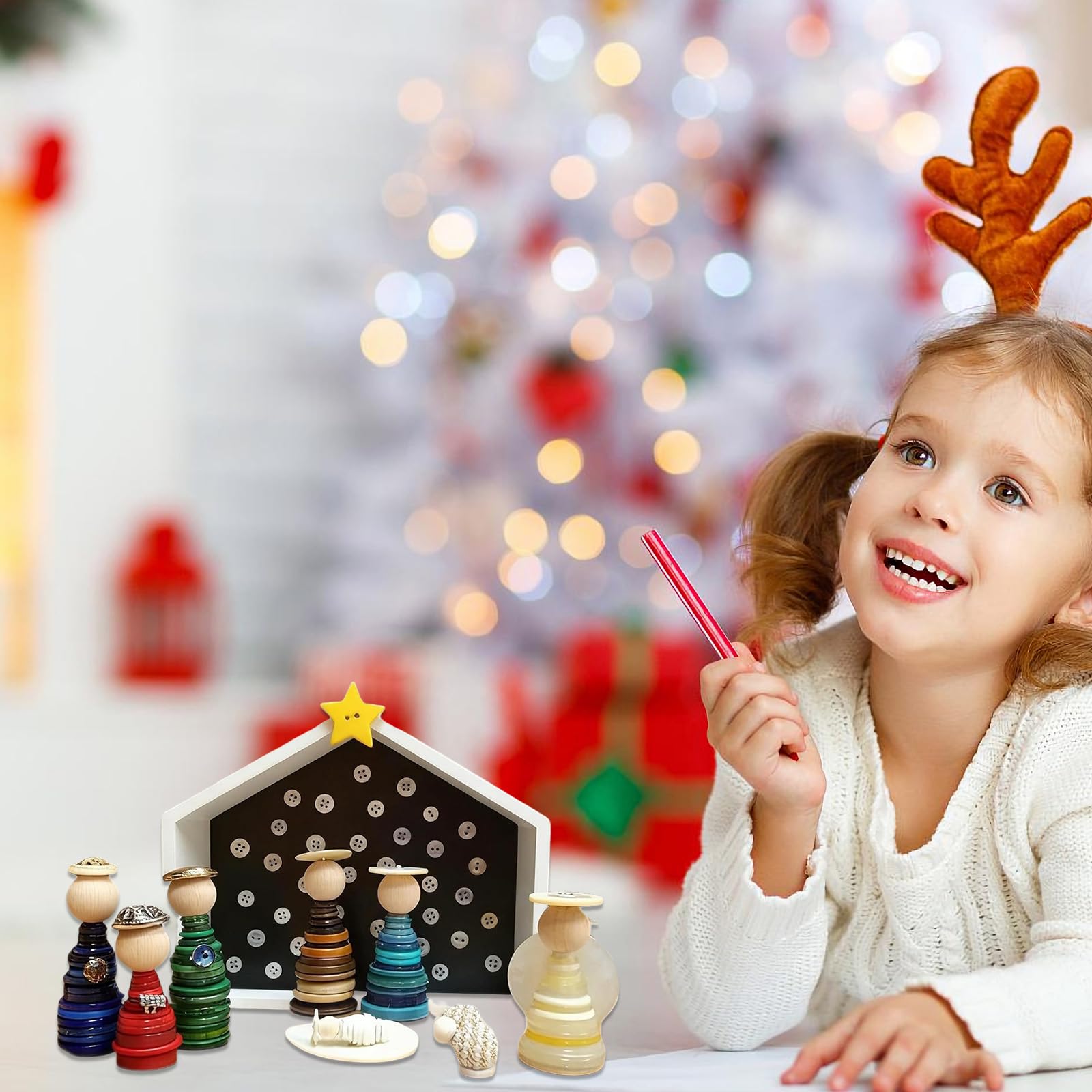 PANGBOER Kit fai da te per presepe con bottoni, set ornamenti natalizi