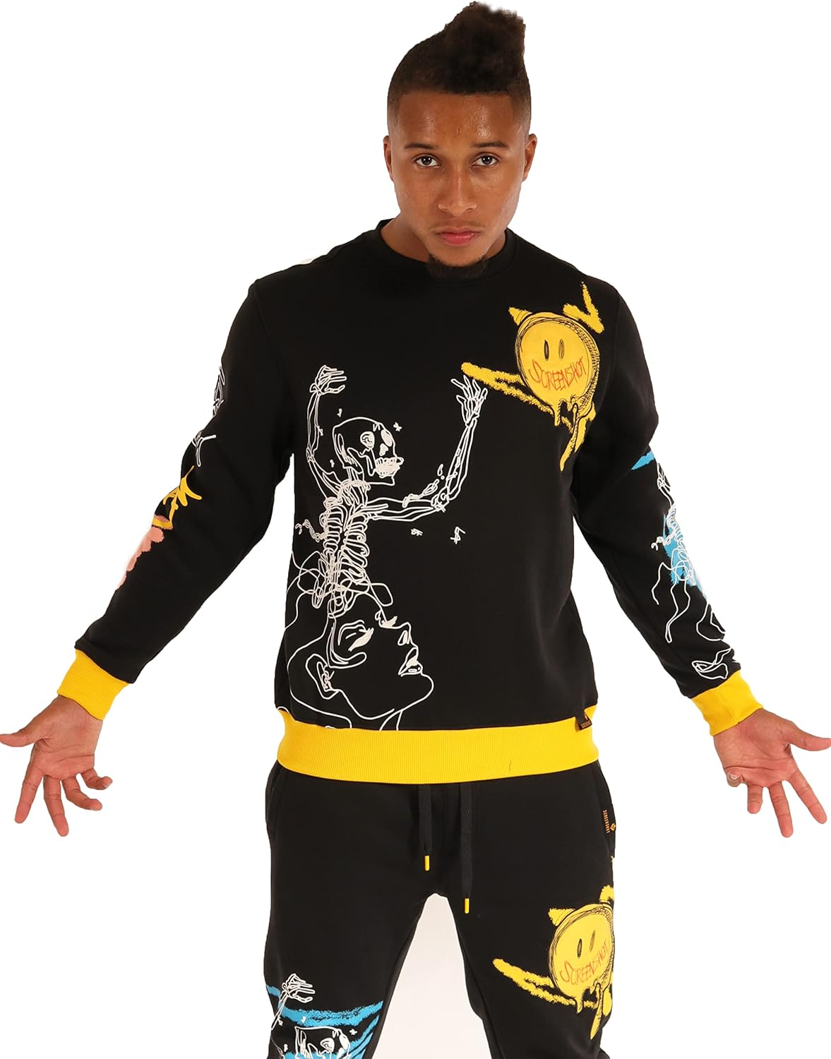 SCREENSHOT Mens Urban NYC Graffiti Hip Hop Fleece Pullover Active Fashion Crew Neck Sweatshirt Top