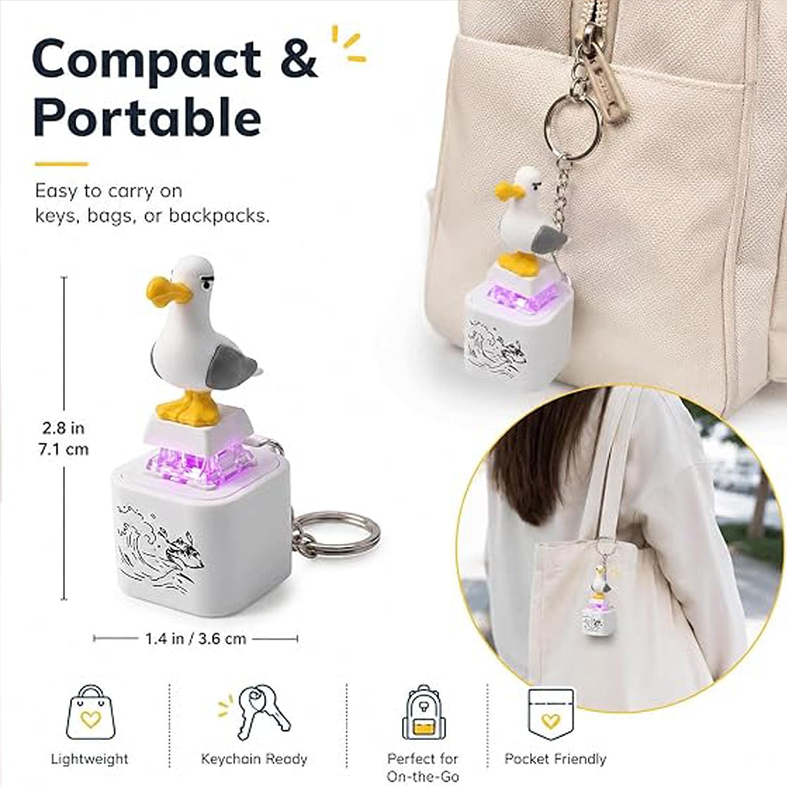 Llavero con botón de Sonido de Gaviota ¡Mío!, Llavero con Sonido Real y luz LED, Juguete Interactivo Recargable para Adultos, compañeros de Trabajo y Amigos (5PCS)