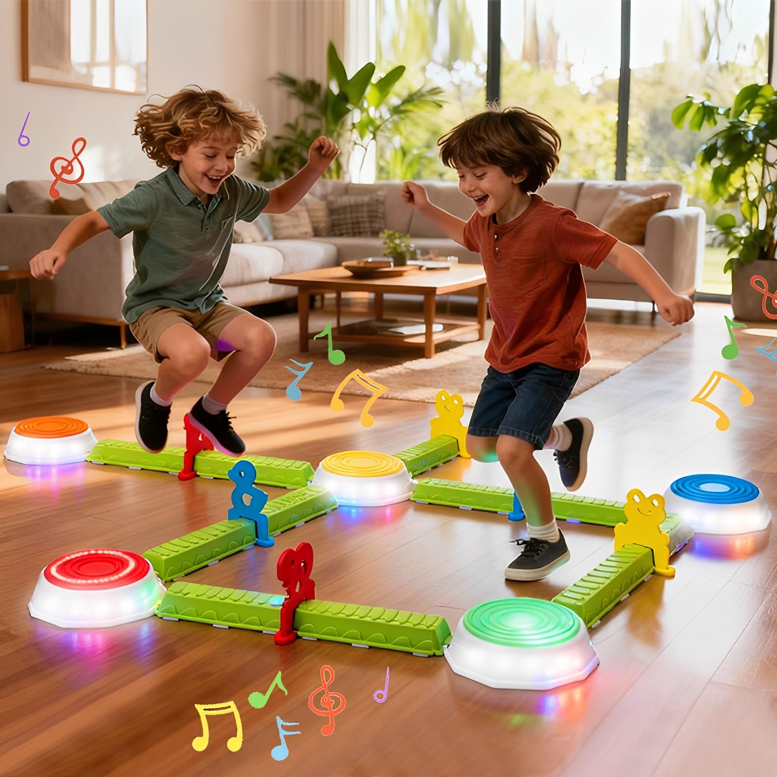 Photo 1 of **FACTORY SEALED**  Light Up Stepping Stones for Kids, 15 piece Balance Beams Toddler Stepping Stones Obstacle Course Sensory Toys with Game Spinner and Card for Indoor Outdoor Toys Gifts for 3 4 5 6 7 8 9 Years Old Kids