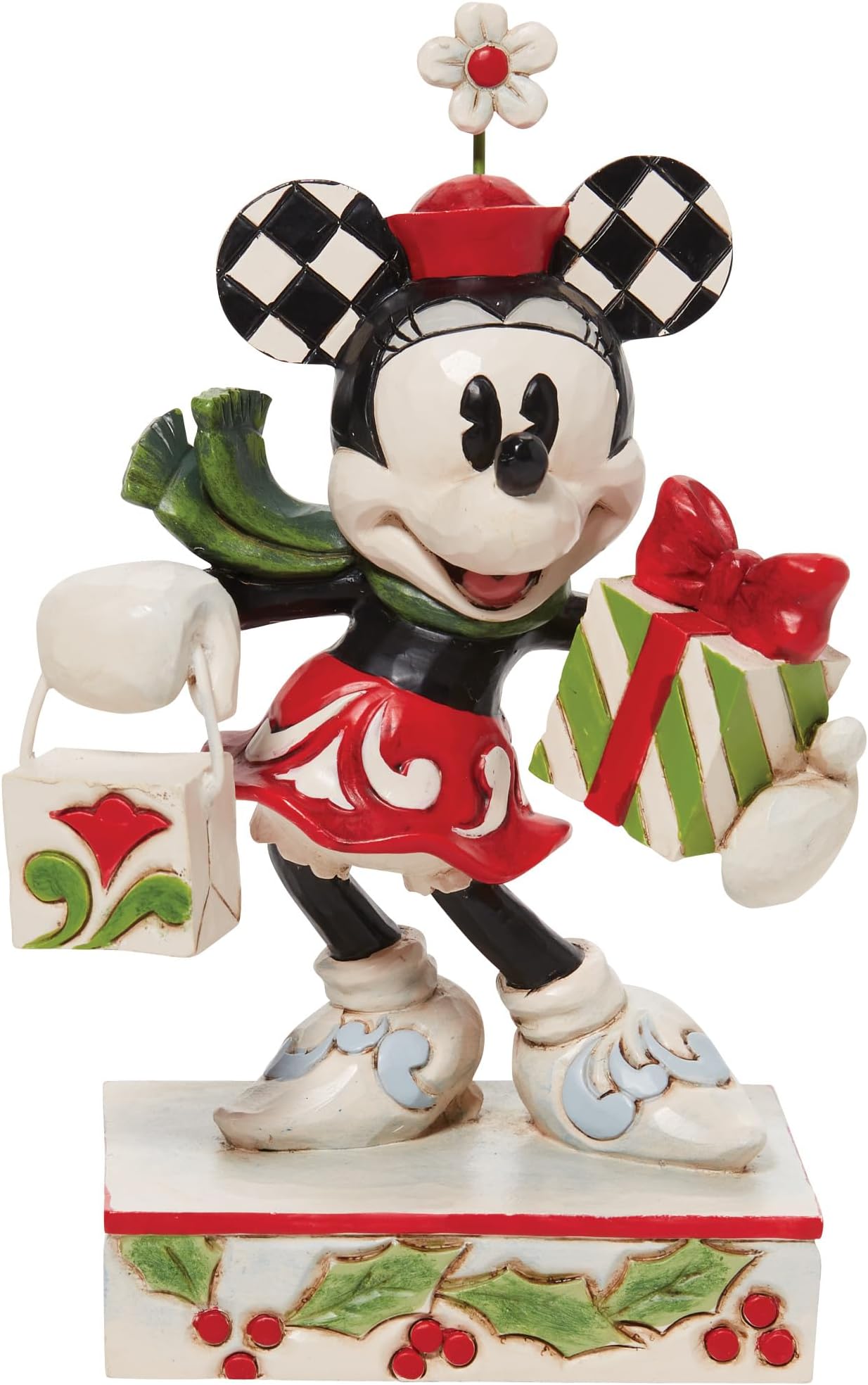Jim Shore Disney Traditions Minnie Mouse Christmas Shopping Figurine, 5.25 Inch, Multicolor
