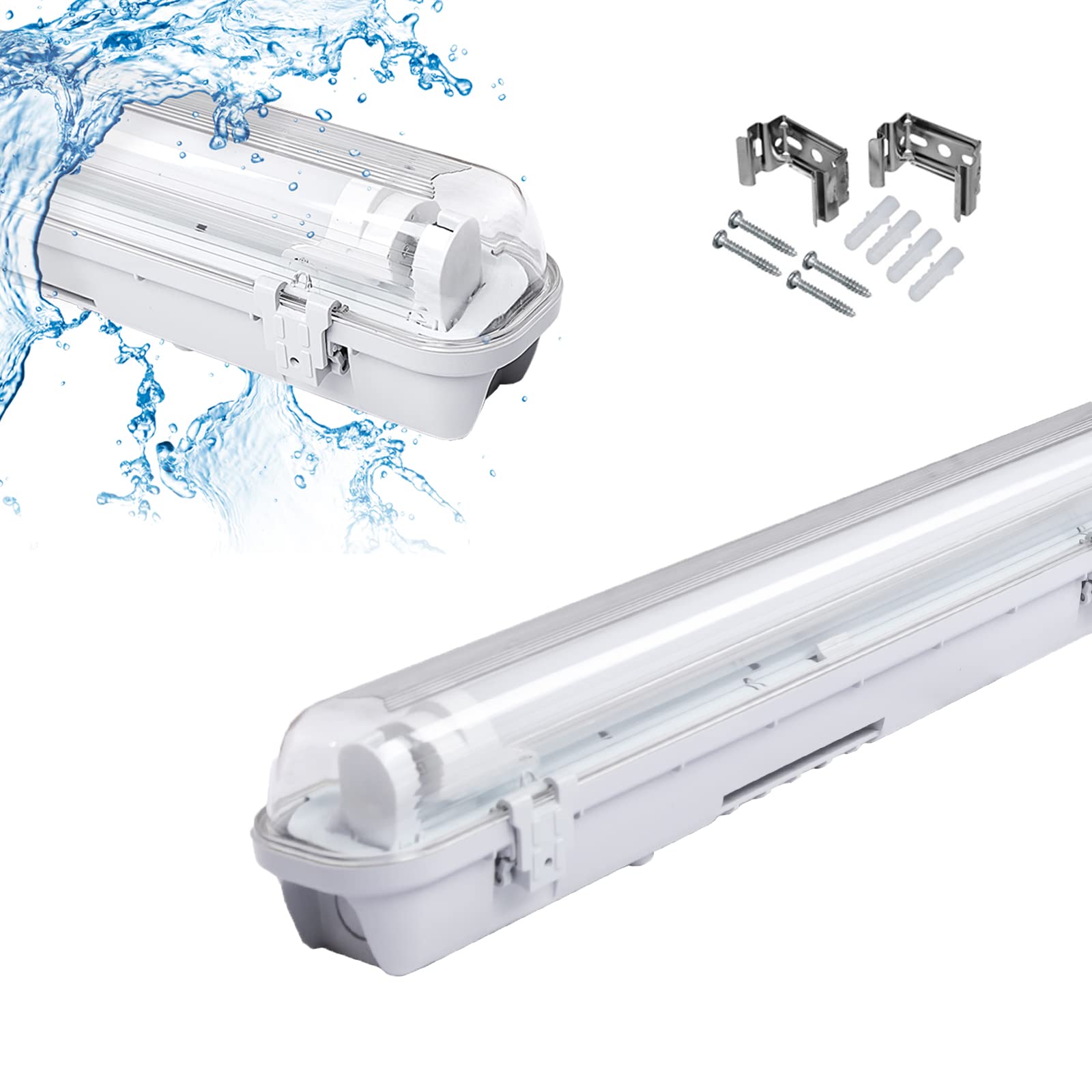 Ikodm LED Feuchtraumleuchte, 2x 18W lampe feuchtraum IP65 LED Röhre 120CM 1530lm flimmerfreie Leuchtstofflampe,T8 Röhre, für Büro Lager Küche Parkplatz im Freien, Neutralweiß 4000K