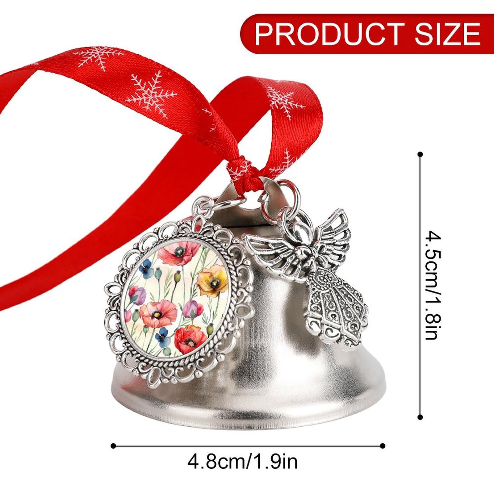 Poppy Flowers Funny Christmas Bell Ornament Cute Xmas Tree Hanging Pendant Decoration for Holidays Party