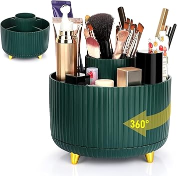 360° Rotate Makeup Brush Holder Organizer, Makeup Organizers Countertop, Makeup Organization and Skincare Storage for Vanity, Desktop, Bathroom (Green)