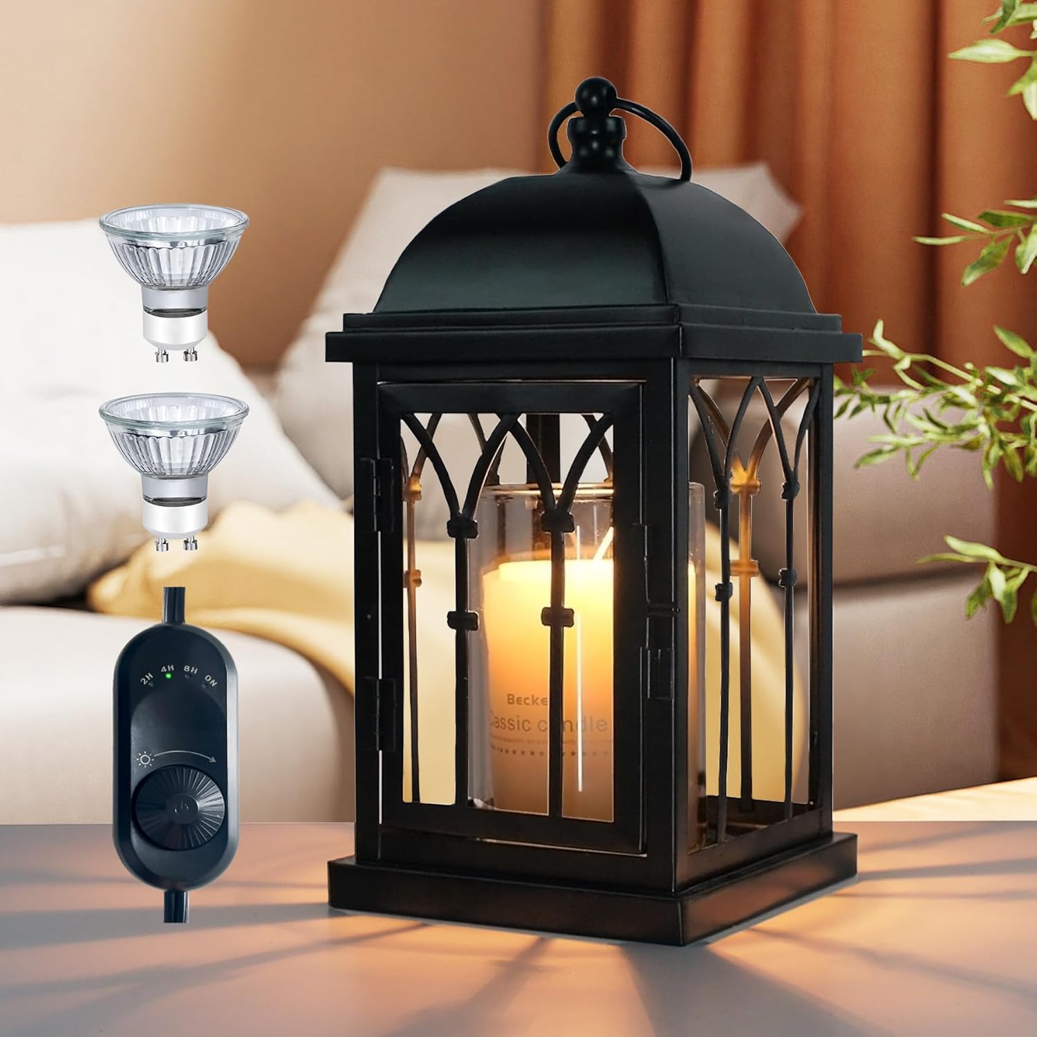 Candle Warmer Lamp with Timer,Dimmable Electric Lamp Candle Warmer Lantern for Large Jar Candles,Vintage Candle Light Warmer-Enclosed Design,Ideal for Children Pet Family-Black