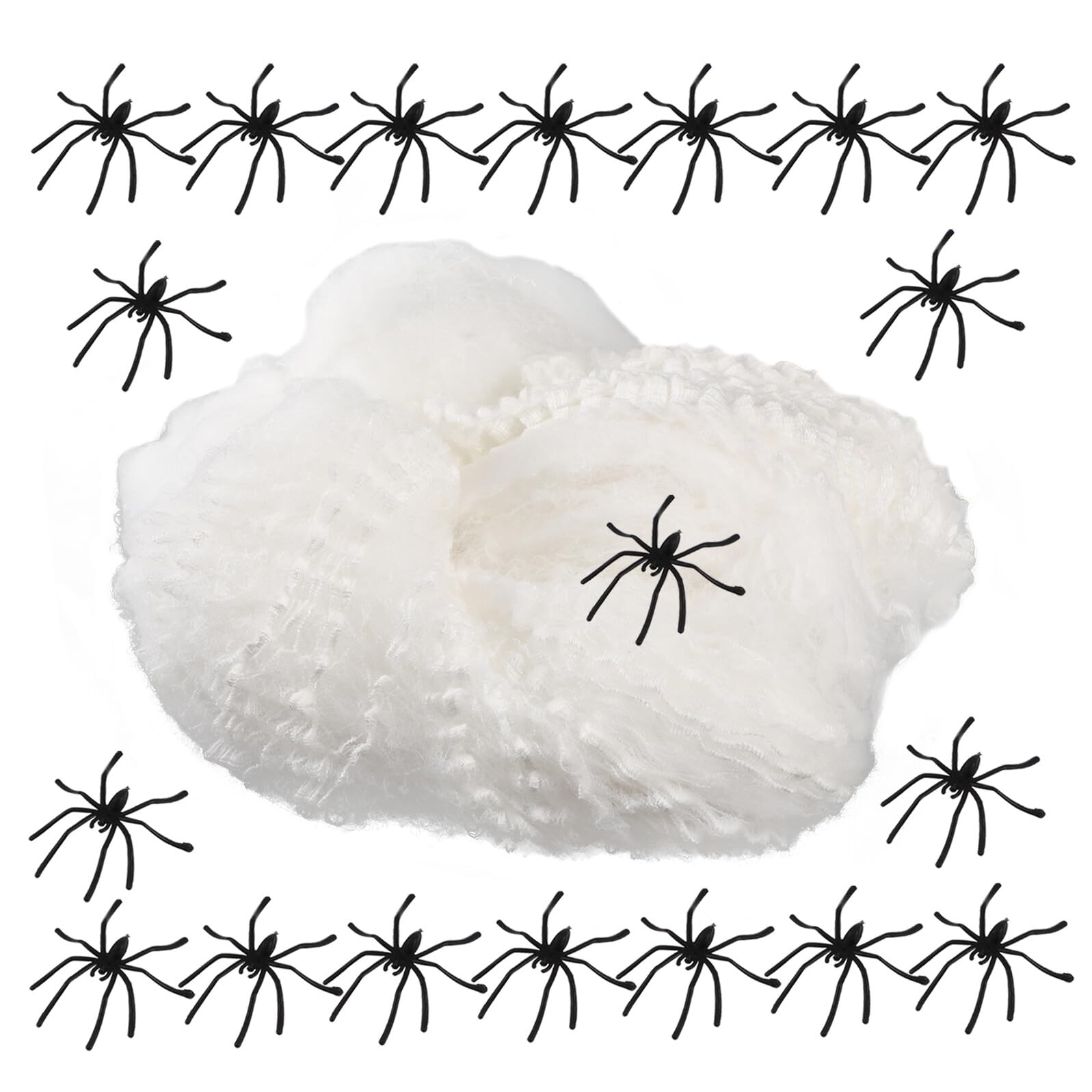 Decorazioni Halloween Ragnatela Estensibile e Ragni Neri in Plastica Luminescenti Ragnatele Spaventose per Festa e Casa Infestata Decorazione Artigianale Facile da Installare per