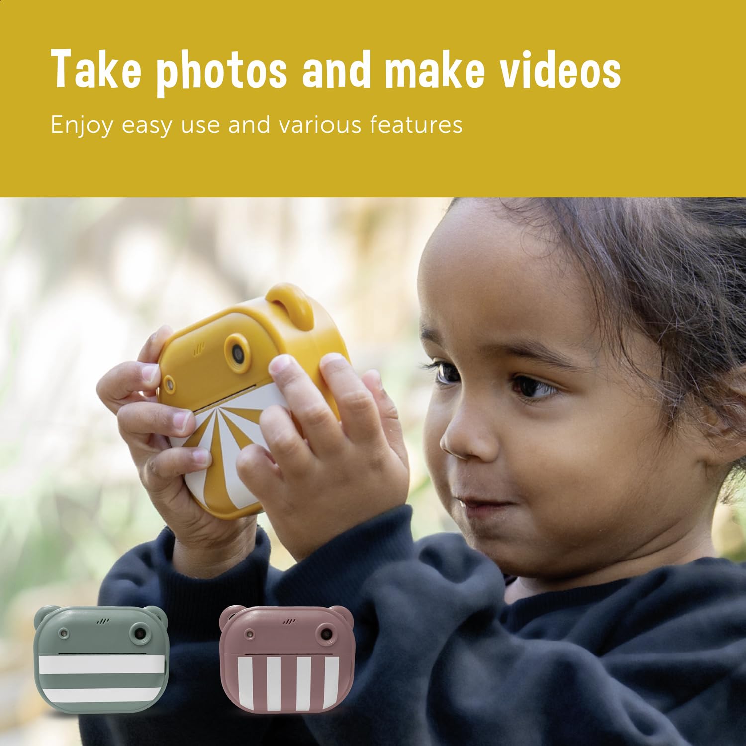 ZAZU Fotocamera digitale istantanea per bambini, foto ad alta risoluzione da 48 MP, display a colori da 2", video Full HD 1080P, stampa termica senza inchiostro, batteria ricaricabile, con 2 rulli di