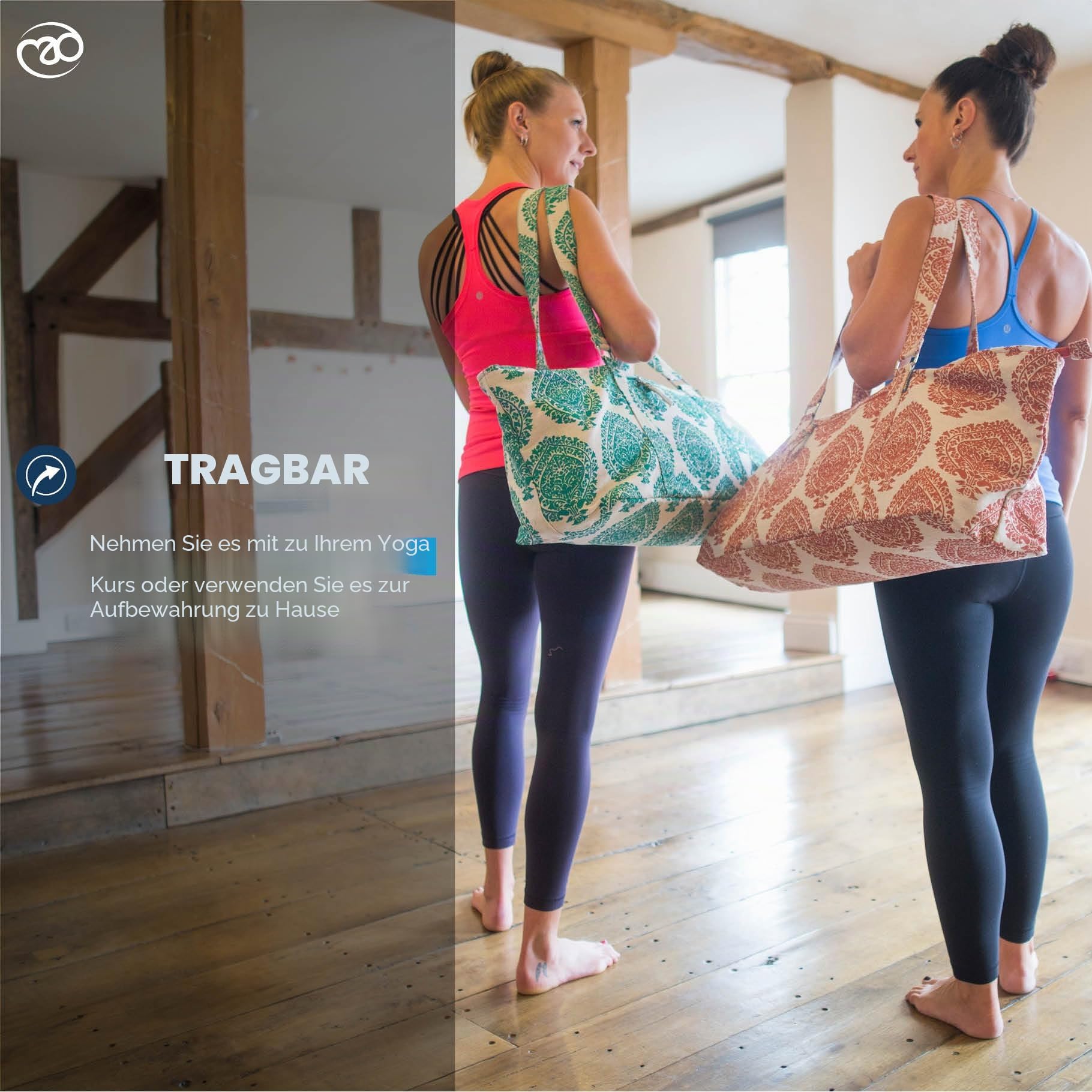 Yoga Mad Deluxe Yoga-Requisitentasche – Grün/Orange – schöne indische Baumwolle