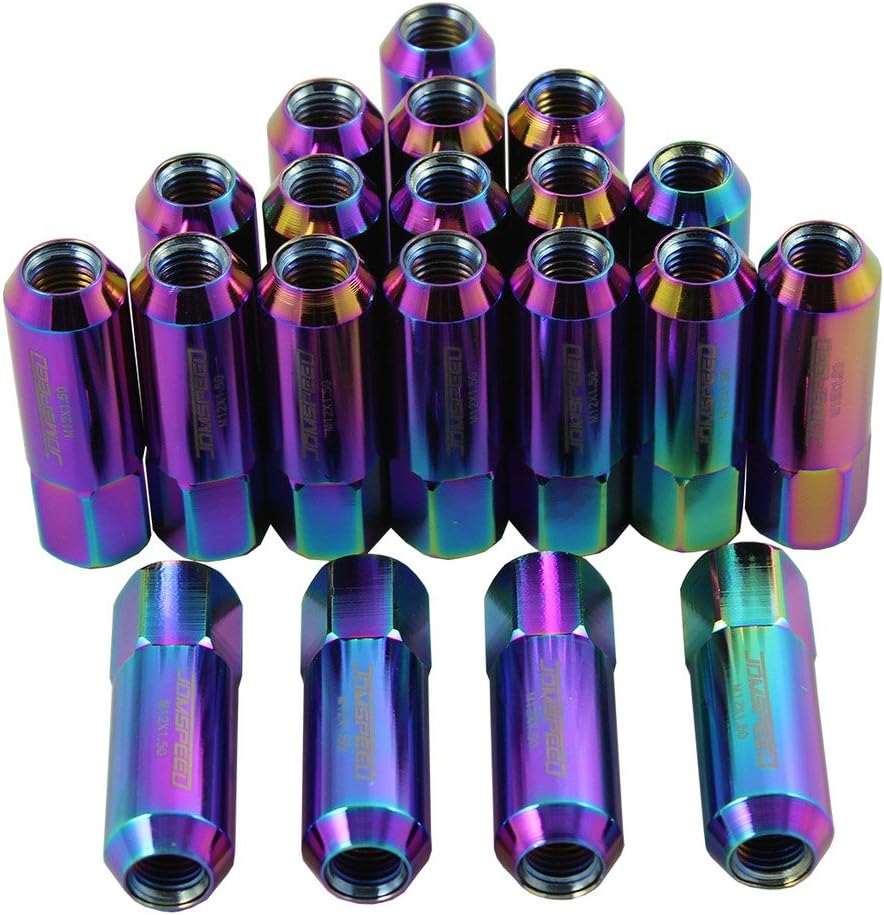 JDMSPEED Neo Chrome 60MM Aluminum Extended Tuner Lug Nuts Replacement for Wheel Rims M12X1.5 20PCS