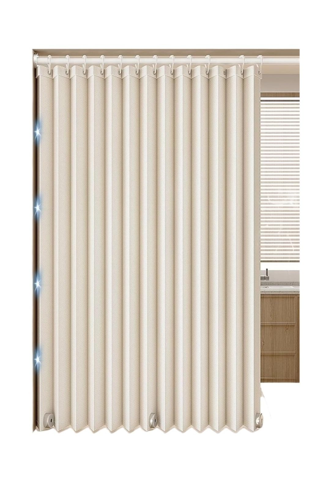 WEQYFDC Blackout Door Curtains Invisible Folding Door Curtain No Drilling,Thick Polyester Gauze,Easy Care For Kitchen Bedroom(Beige,100x200cm)