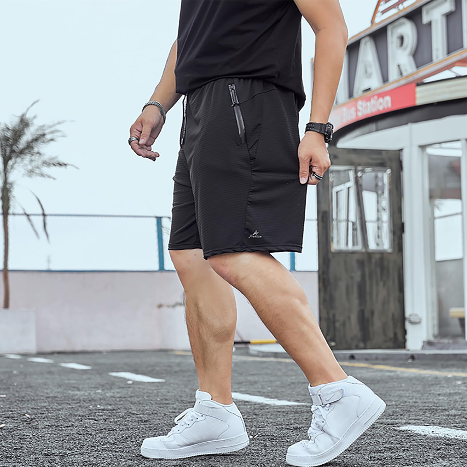 Pantalones Cortos Deportivos de Malla Transpirable Secado Rápido Hombre Tallas Grandes con Bolsillos Cremallera S-6XL