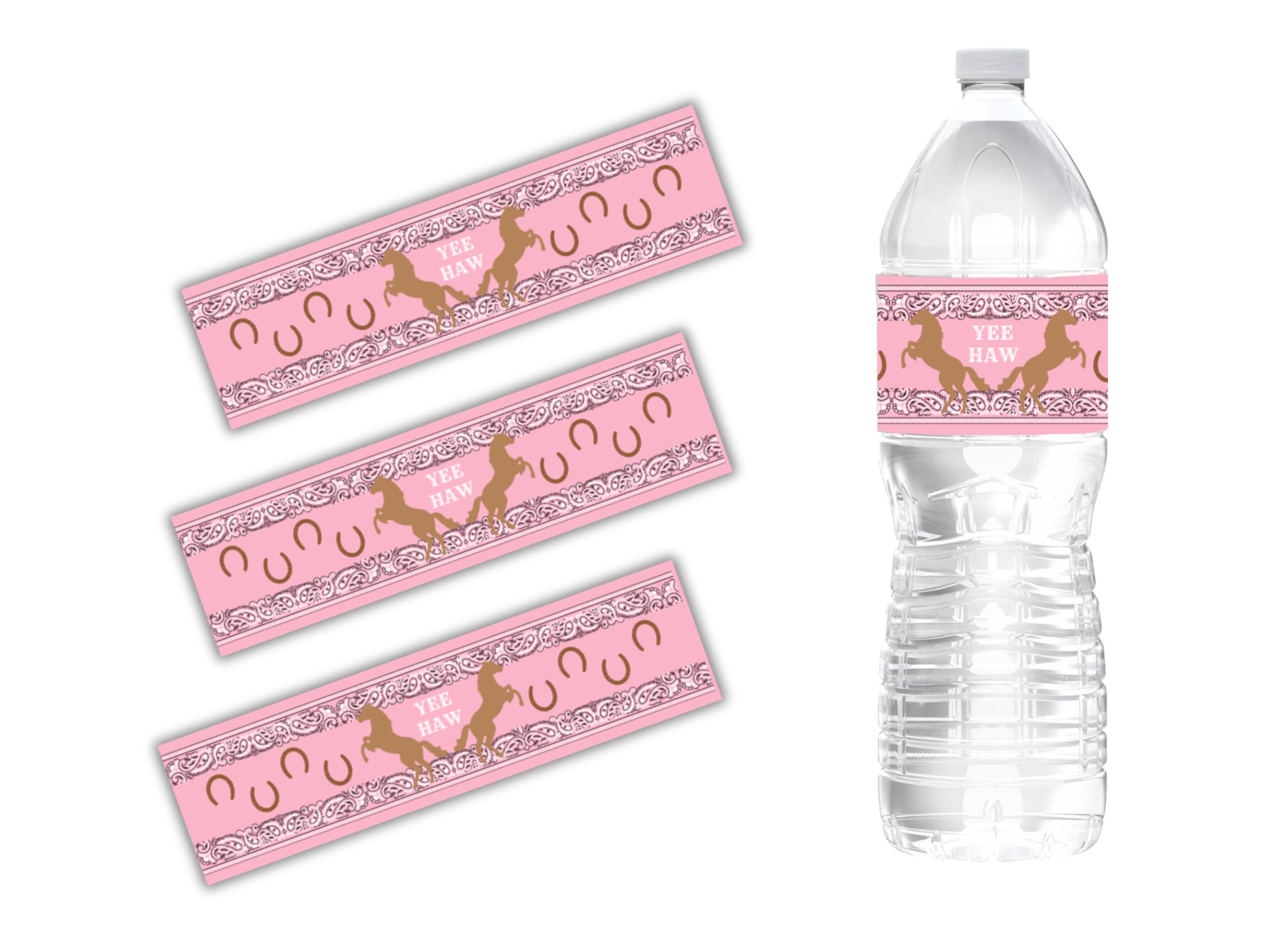 15 Pink Cowgirl Water Bottle Label Wraps for Birthday Partys or Baby Showers, Decorations Favors and Supplies, Waterproof