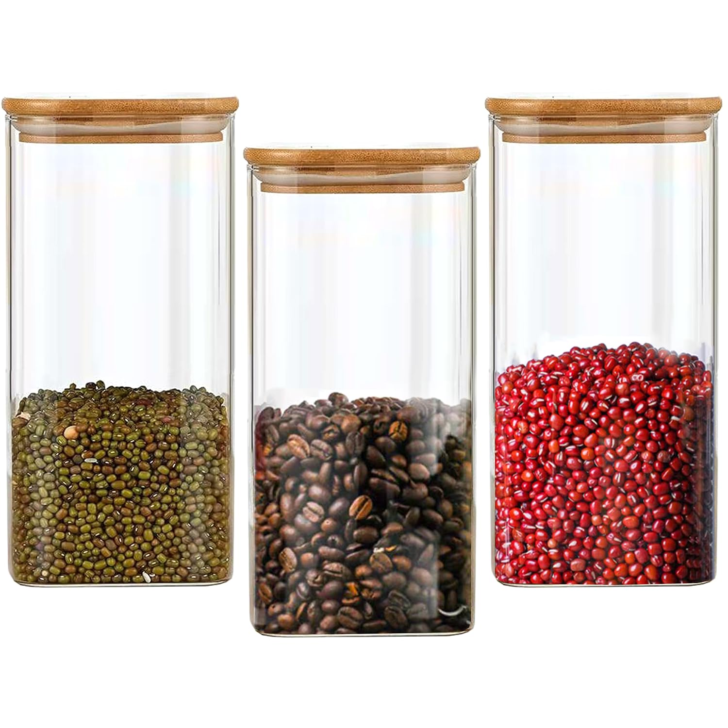 Lydlrum Square Glass Storage Jars with Lids 1500ML 3PCS High Borosilicate Glass Airtight Kitchen Food Canisters Cylinder Clear Preserving Seal Containers with Lid