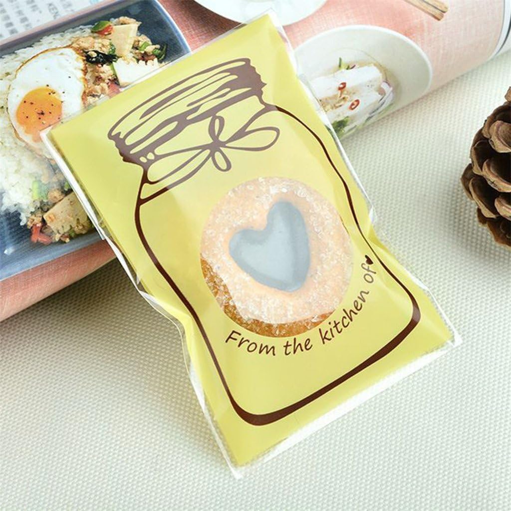 Taiguang 100Pcs Cute Bottle Pattern Self Adhesive Candy Cookie DIY Baking Cake Cello Bag
