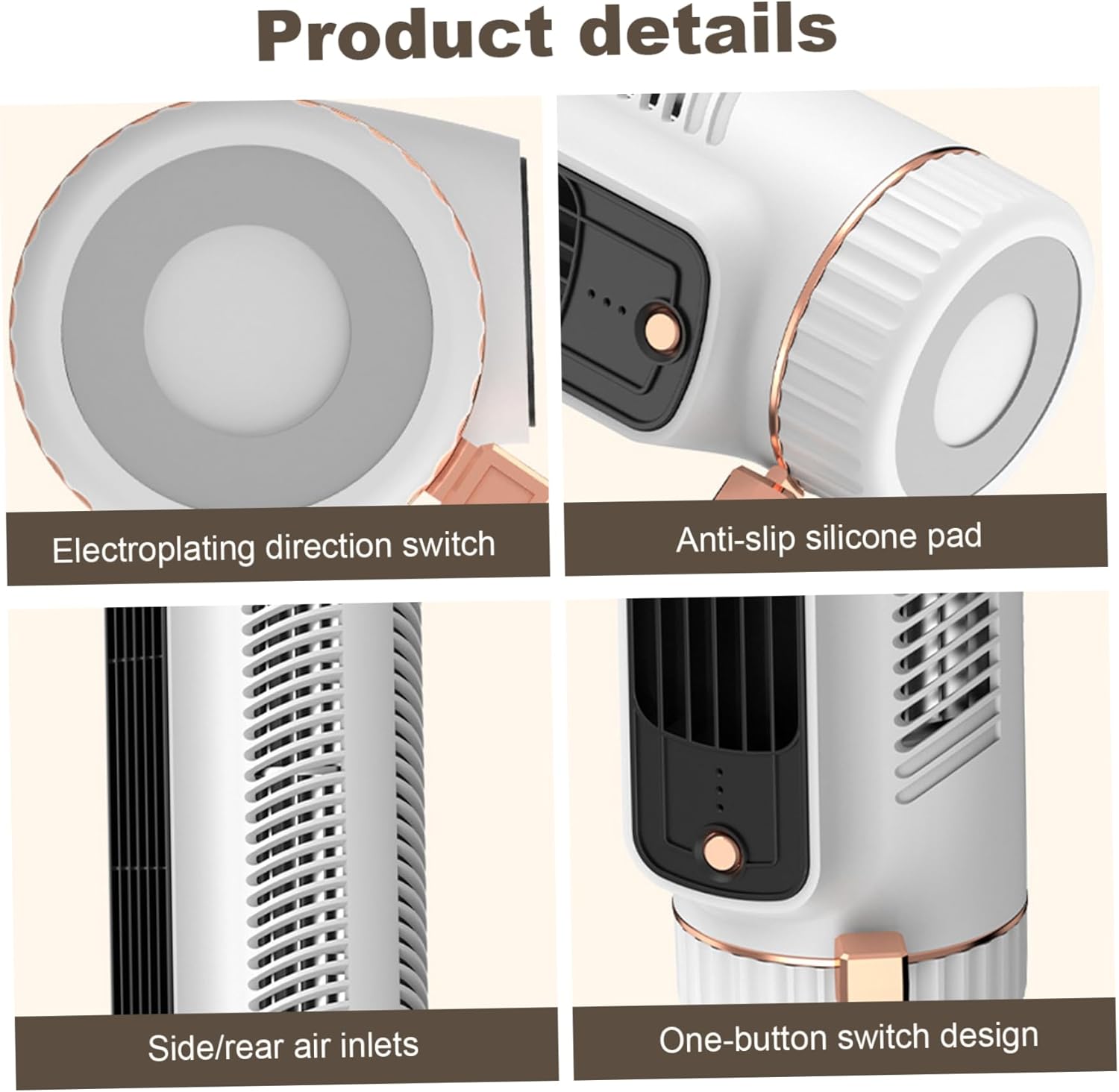 Desktop Tower Fan, 3-Speed Bladeless Fan, 1200mAh, 360° Adjustable, Type-C Portable Desk Fan for Bedroom, Living Room, Office