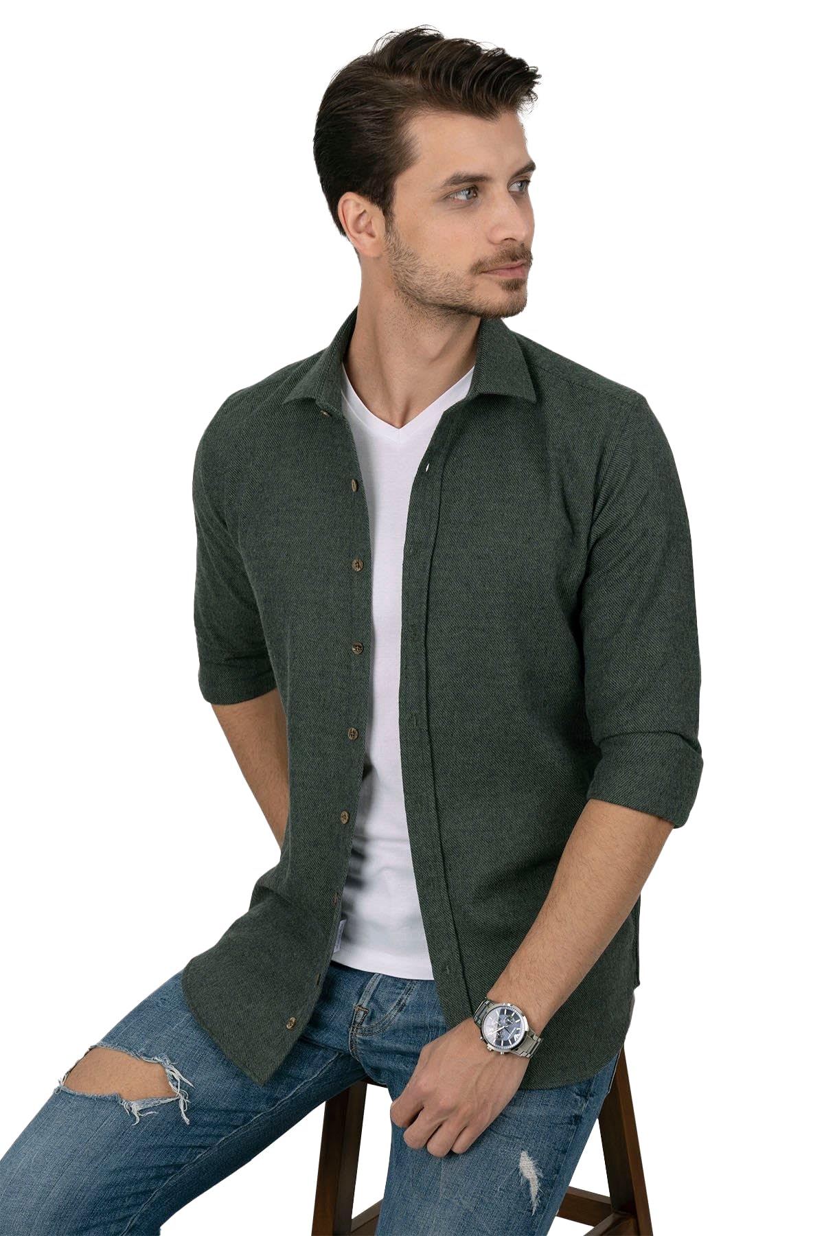 Etikmen Koyu Yeşil Oduncu Slimfit Hediye Kutulu Erkek Gömlek XXL