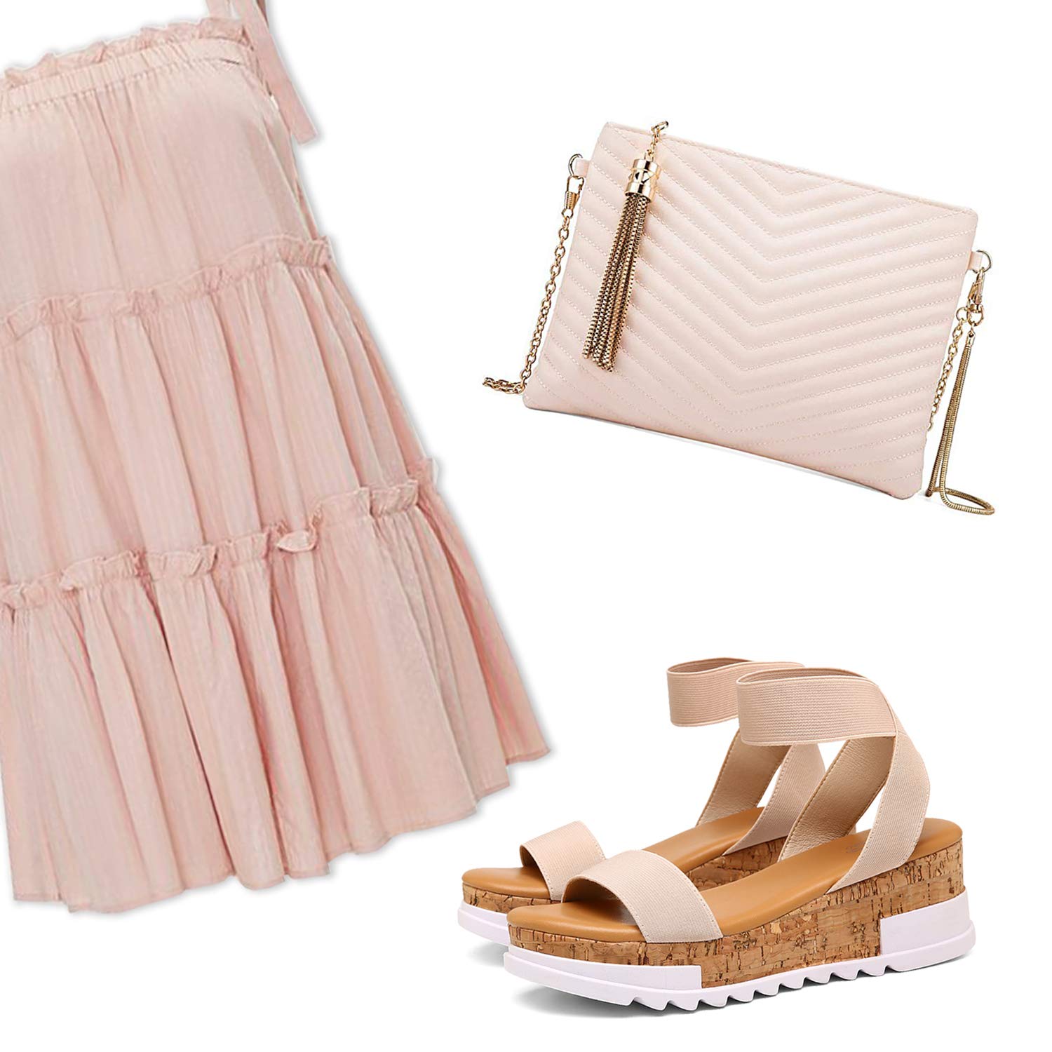 katliu Women's Wedge Platform Sandals Elastic Ankle Strap Cork Platform Sandals