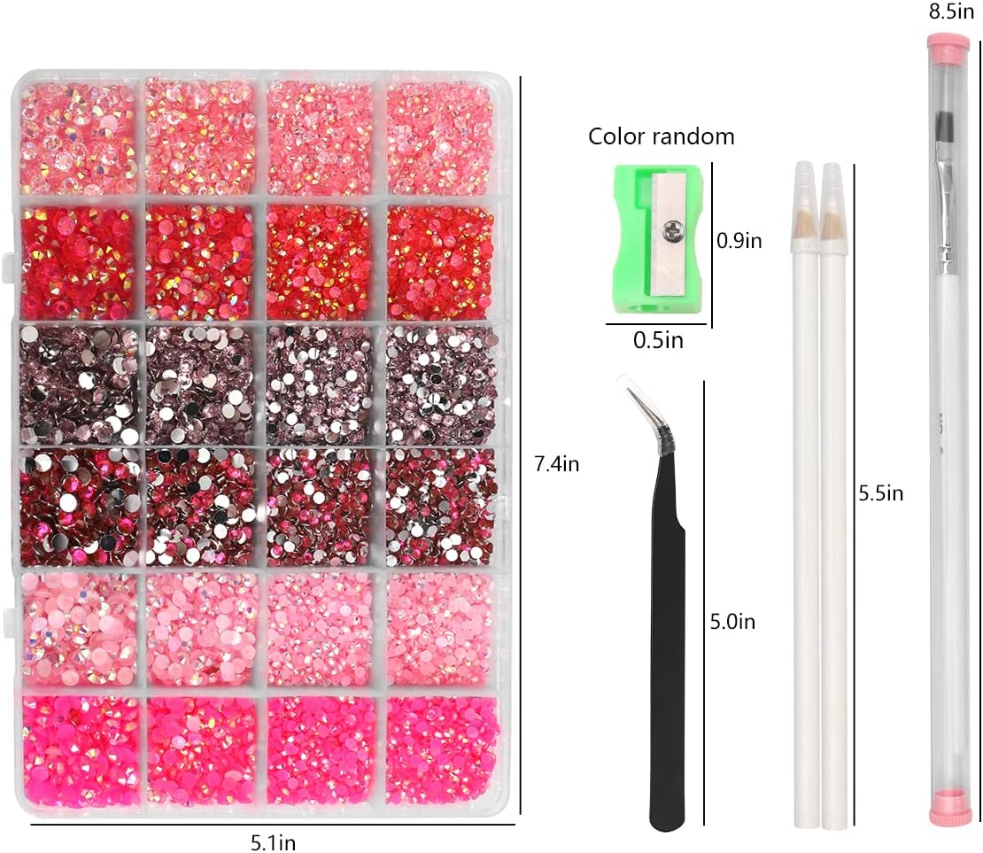 42000 Pcs Rhinestones Flat Black Resin Jelly Crystal Gemstones for Crafts Nails Makeup Tumbler Shoes DIY Decoration(Rainbow Rhinestones+Pink Rhinestones)