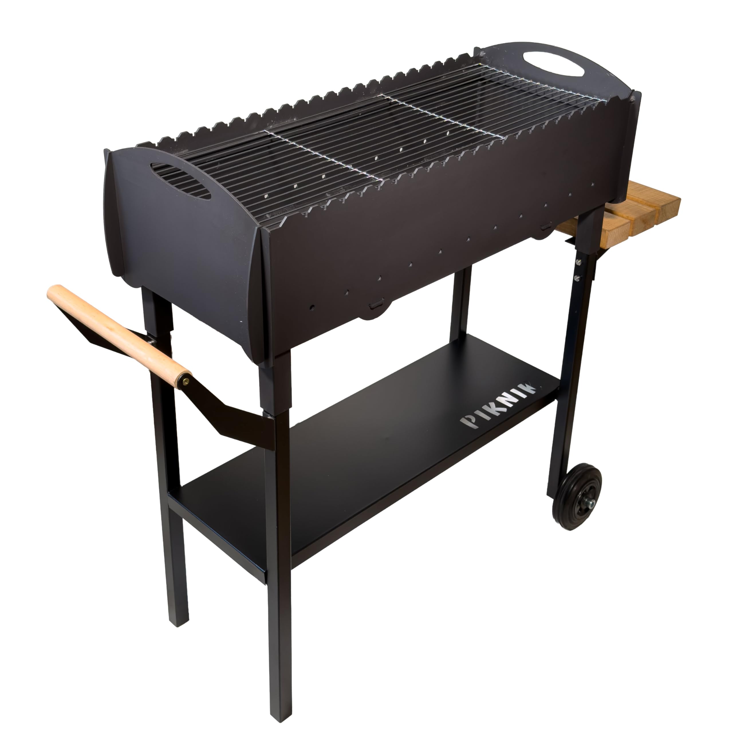 Gartengrill | Schaschlikgrill für 21 Spieße mit Rädern – Massiver Holzkohlegrill aus 3 mm Stahl, zerlegbar & mobil, stationärer Mangal Grill mit Ablage für Garten, Terrasse & Outdoor BBQ