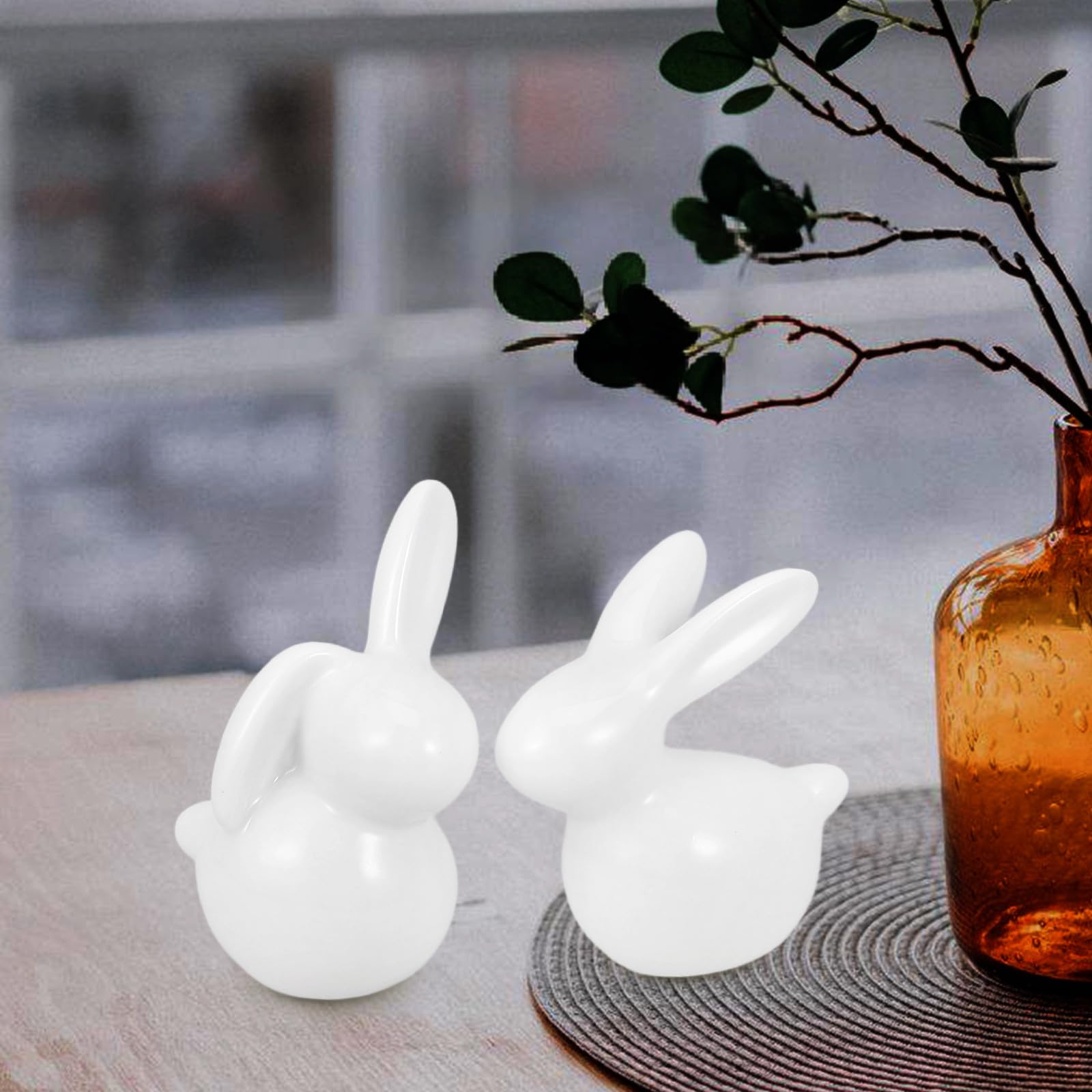 PACKOVE 5pezzi Statuine Coniglietti in Ceramica Bianca Decorazioni Artistiche da Tavolo per Casa e Ufficio Ornamenti Delicati Pasquali e Regali Originali