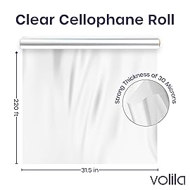 Clear Cellophane Wrap Roll (31.5in x 220ft) Folded Cellophane Wrap for Gift Baskets, Cellophane for Flowers Bouquets