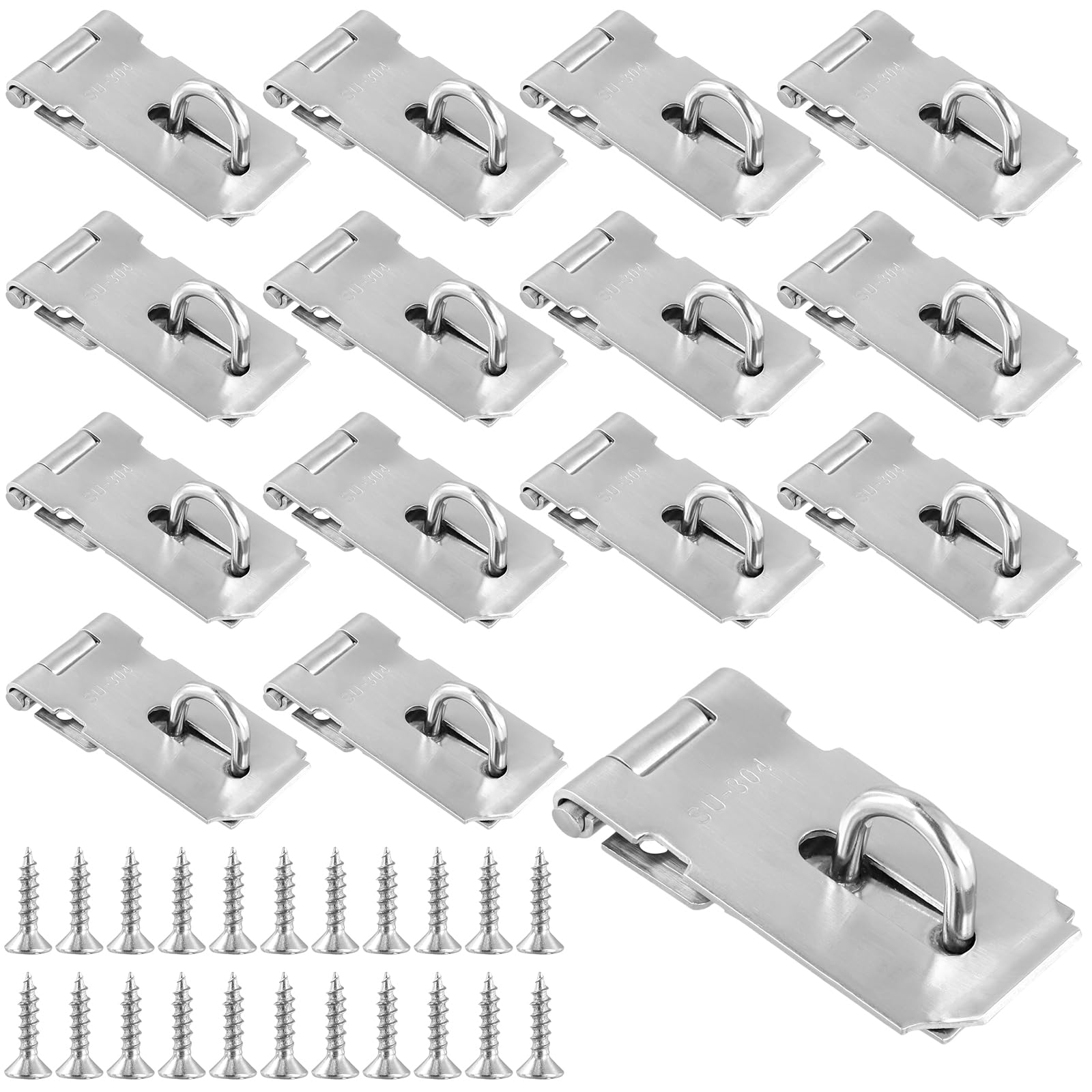 15pcs 3 Inch Stainless Steel Packlock Clasp Hasp Lock Latch, Pad Lock Latches with 120 Screws, Door Padlock for Boxes, Door