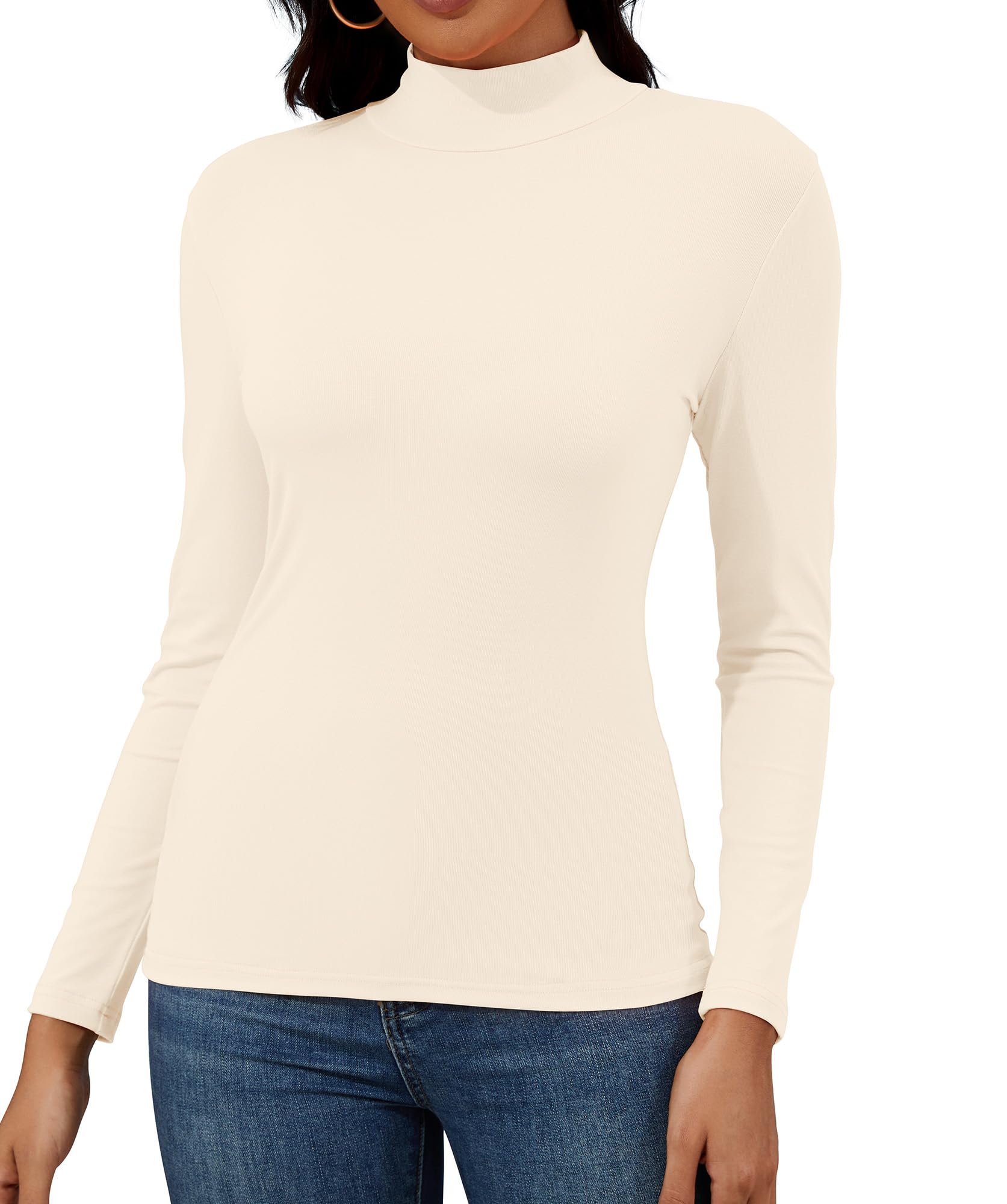Women's Long Sleeve Shirts Mock Neck Tops 2025 Fall Basic Tees Slim Fit Thermal Layering Top Clothes Outfits-image-43