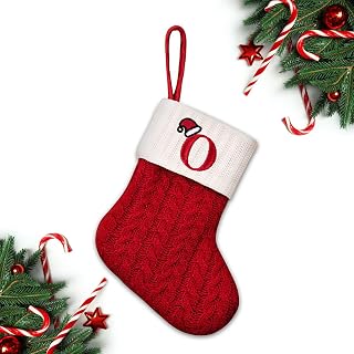 Christmas Stockings Individual Letters A-Z Red Cable Knit Personalized Name Embroidered Pet Dog Cat Family Holiday Fireplace Decoration Xmas Gift (O)