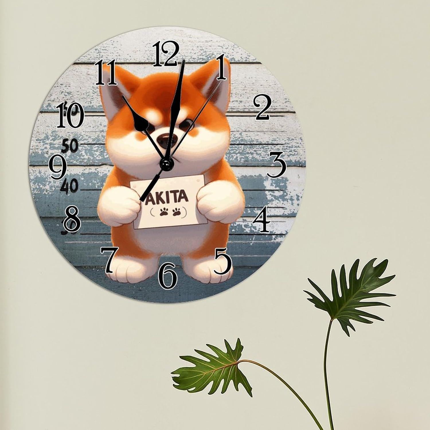 Akita Dog Police Lineup Wall Clock Akita Funny Prisoner Dog Wall Clocks Battery Operated Silent Hanging Wall Clocks Dog Owner Gift Wooden Clock for Kitchen Bedroom Office 12x12in