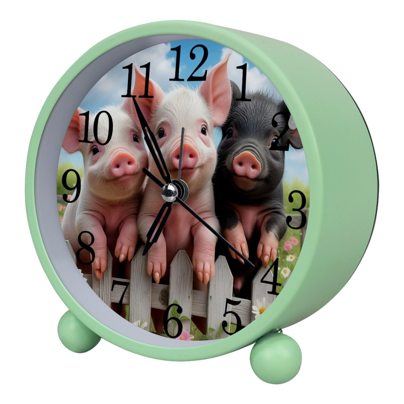 etoenbrc 10.9" Alarm Clock for Kids,Small Battery Operated Clock, Slient Plastic Table Clock for Living Room Decor,Bedroom,Office, Pigs and Florals
