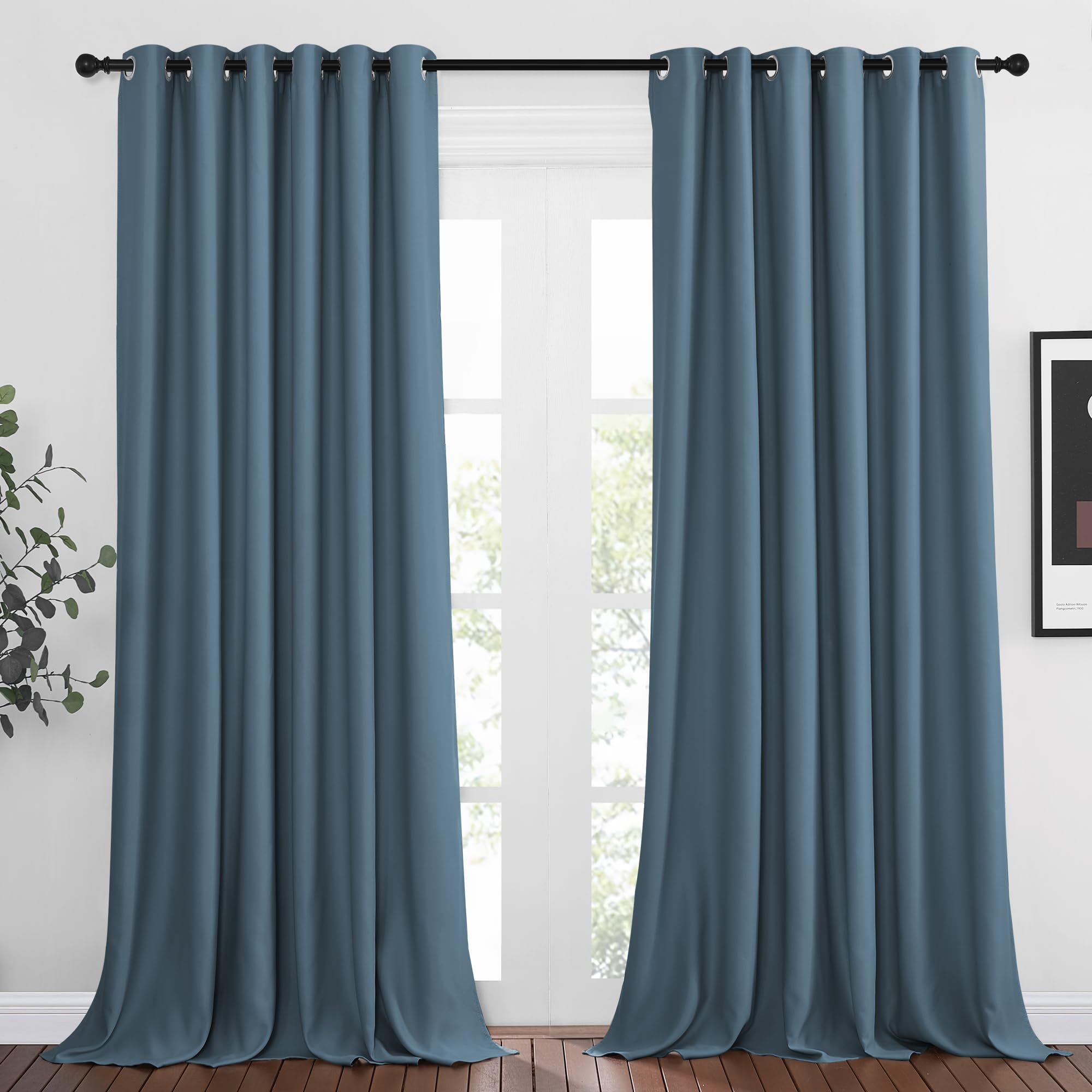 NICETOWN Smoky Blue Curtain Panels - Home Decoration Thermal Insulated Solid Grommet Blackout Curtains/Drapes for Hall/Sliding Door (80" Wide by 108"