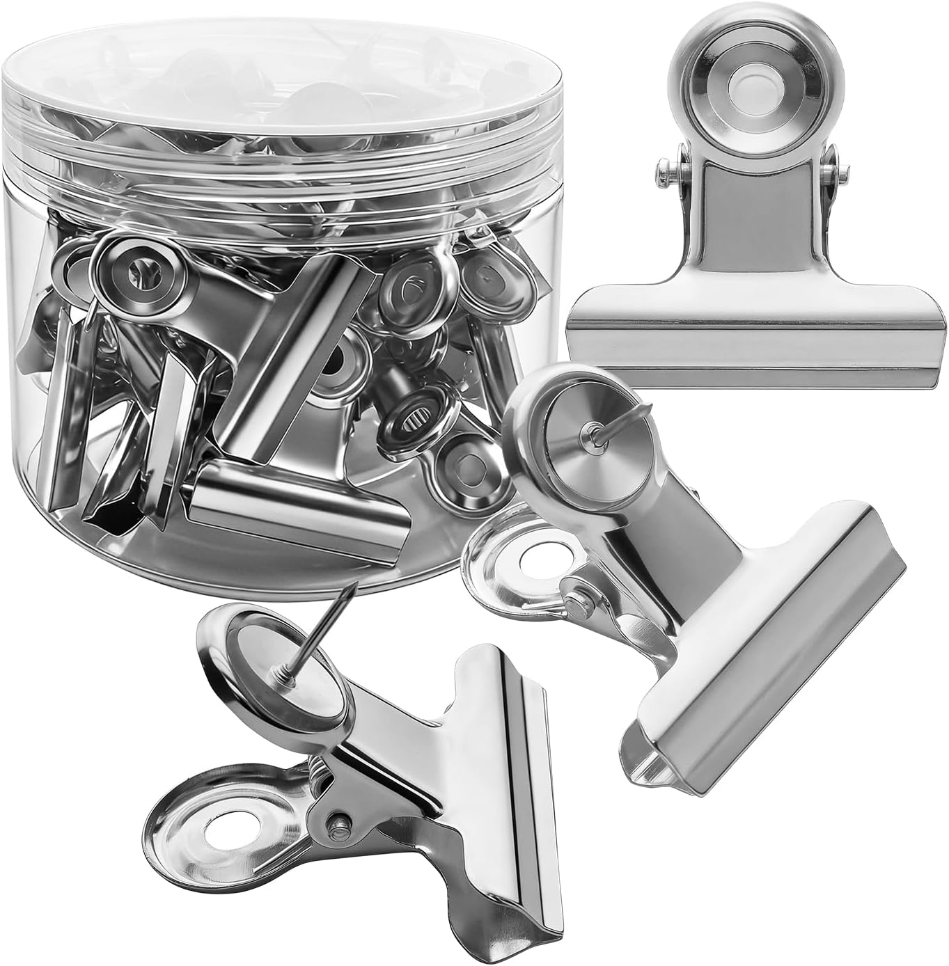 30Pcs Push Pins Clips Upgraded Thumb Tacks with Metal Clips(Silver)