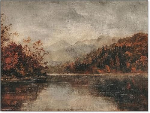 Miniatura 11 de Jefuzh Arte de pared de paisaje de naturaleza otoñal, póster de paisaje de árbol de bosque de otoño, hojas de arce retro, pintura al óleo, Vintage