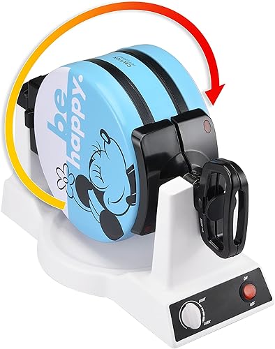 Miniatura 3 de Disney Mickey & Minnie - Máquina de gofres de doble volteo de Select Brands – Plancha antiadherente giratoria – Control de tostado ajustable – Hace