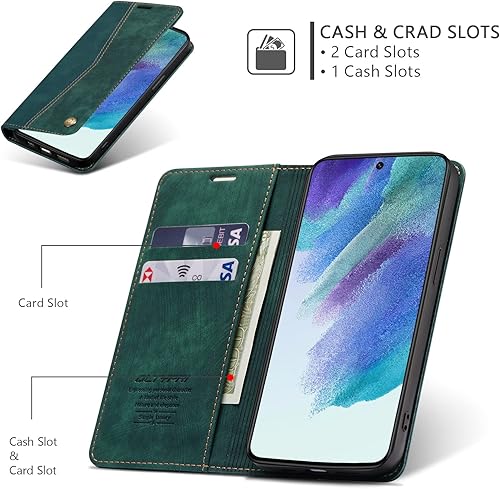 Miniatura 9 de QLTYPRI Para Samsung Galaxy S22 Funda Vintage PU Cuero Billetera Funda TPU Bumper Tarjetas Ranuras Manos Libres Kickstand Cierre Magnético A Prueba