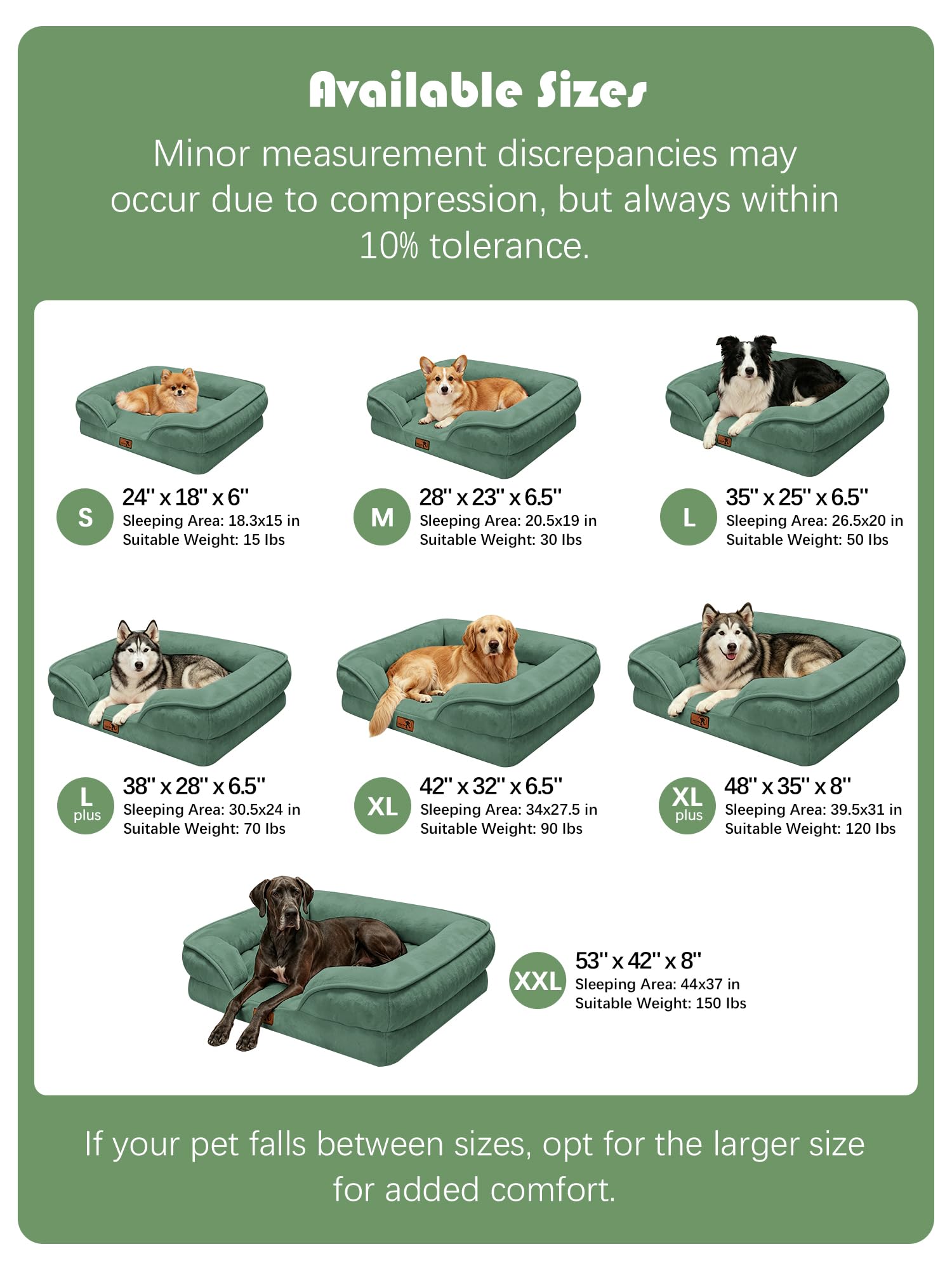 Spotted Play Orthopedic Dog Bed with Sides - Sofa Beds for Medium Dogs, Supportive Foam Pet Couch Bed with Washable Removable Cover, Waterproof Lining and Non-Slip Bottom, Green - M view 7