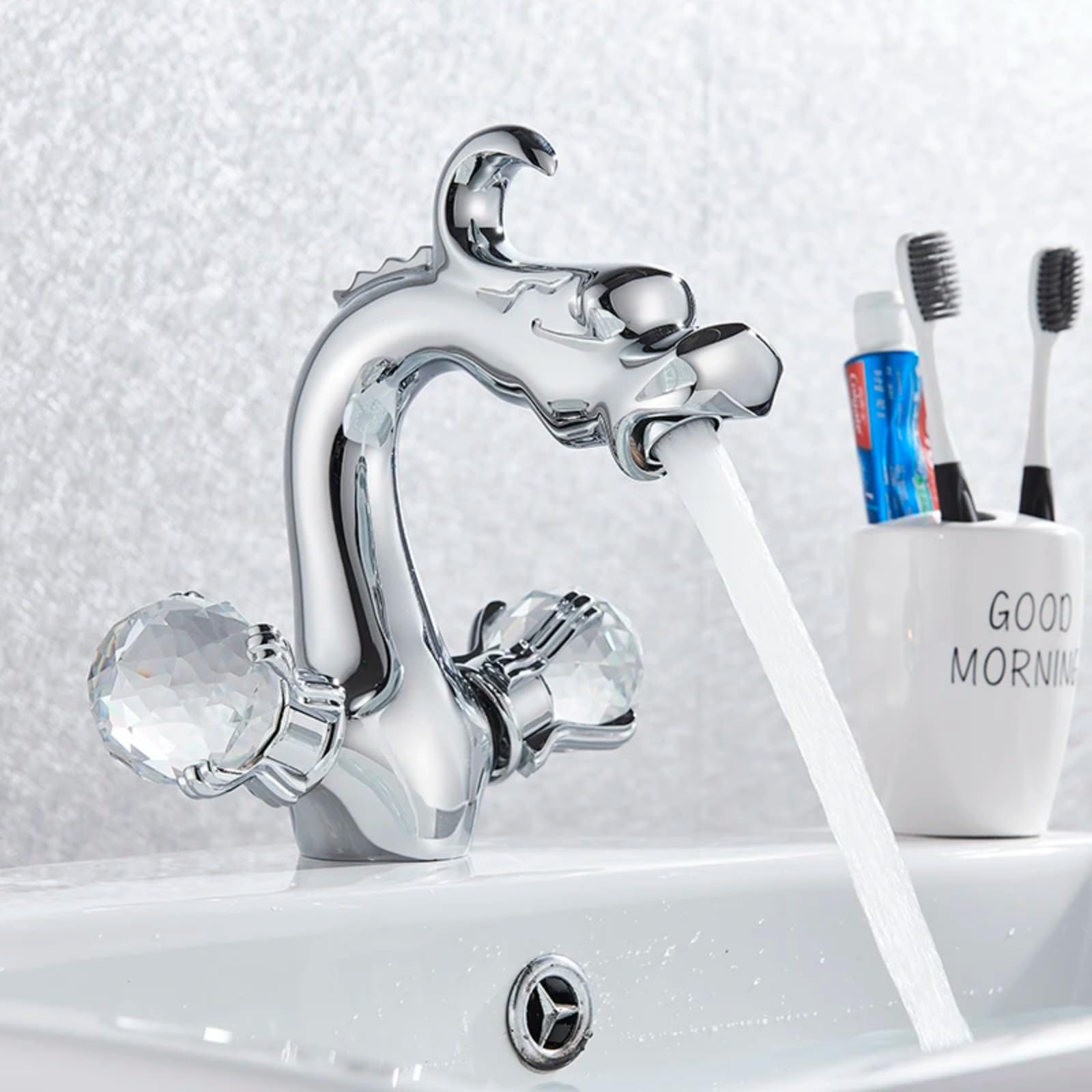 Robinet de bassin luxe dragon doré à 2 poignées pour lavabo