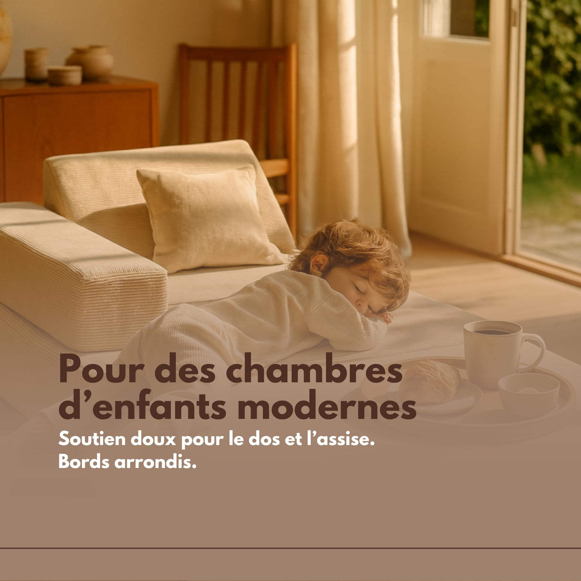 Angelove Fauteuil Enfant 3‑en‑1 - Canapé Modulable et Matelas de Jeu en Velours Côtelé, Confortable dès 1 an, Beige