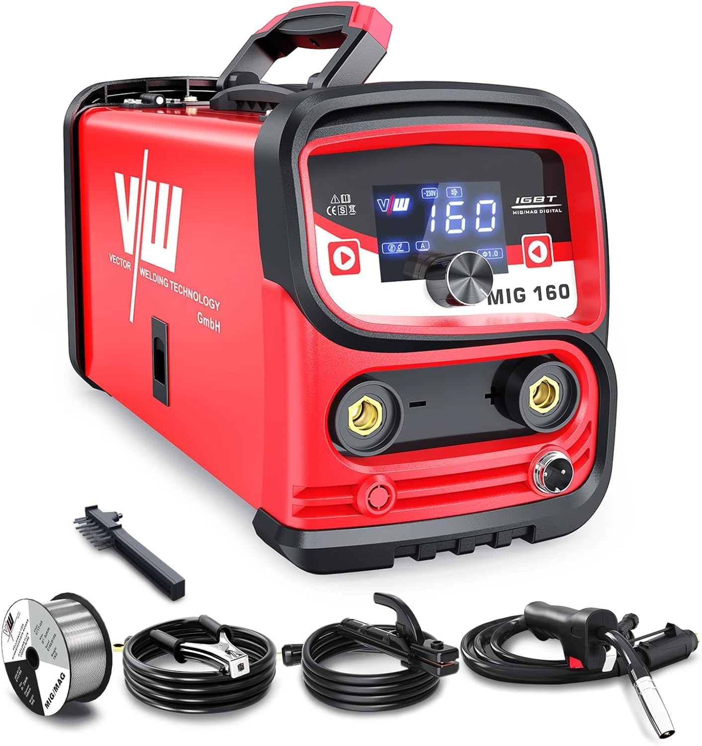 VECTOR WELDING Gas Free MIG Welding Machine 160A, Gas Free MIG/MMA Wire Welder for Beginners, IGBT Inverter Welder with LED Display, Portable Mig Mag Welder with Wire