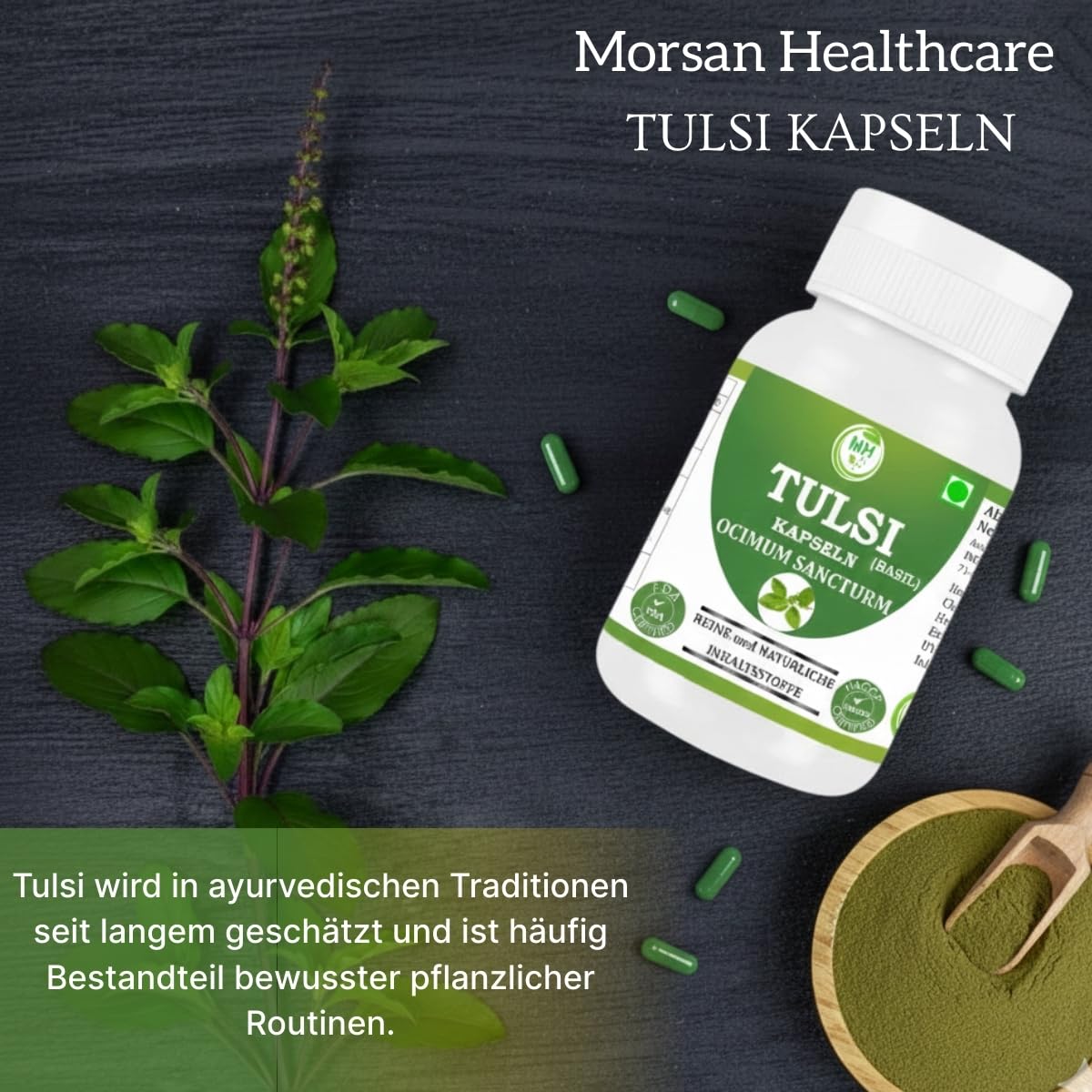 Tulsi Kapseln (Heiliges Basilikum – Ocimum sanctum) | Ayurvedisches pflanzliches Nahrungsergänzungsmittel | 240 Vegane Kapseln (Packung mit 4), Vegan & Glutenfrei