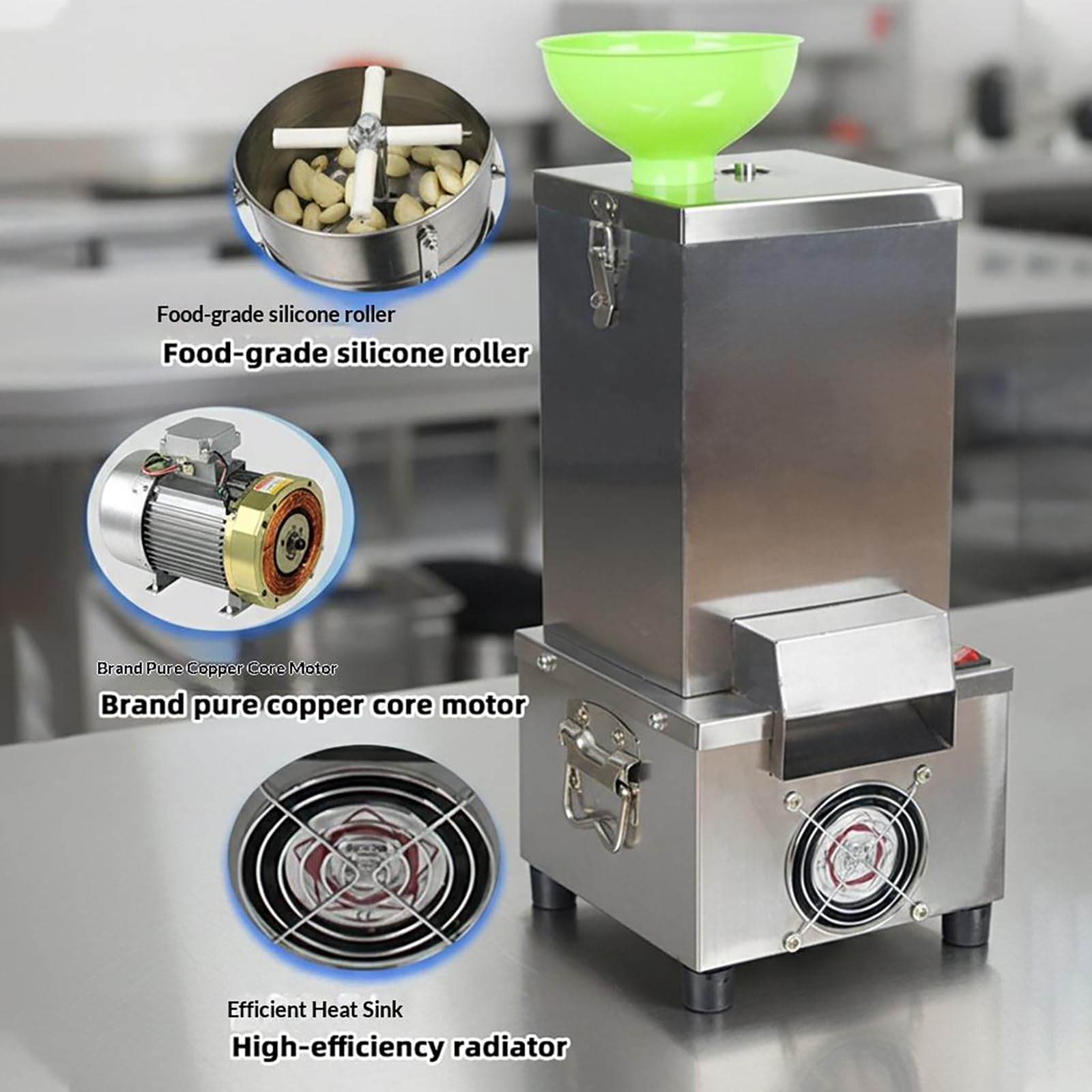 Pelapatate per Aglio, Pelapatate Professionale con Ampio Radiatore, Tecnologia di Pelatura Non Distruttiva, capacità Produttiva di 300 kg/h, Materiale in Acciaio Inossidabile, Smontabile per La