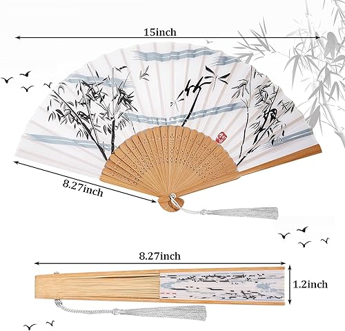 Miniatura 2 de Jetec 12 abanicos de mano florales de 8.27 pulgadas para mujer, plegables, de bambú, asiático, chino, japonés, con borla, regalo ahuecado a granel