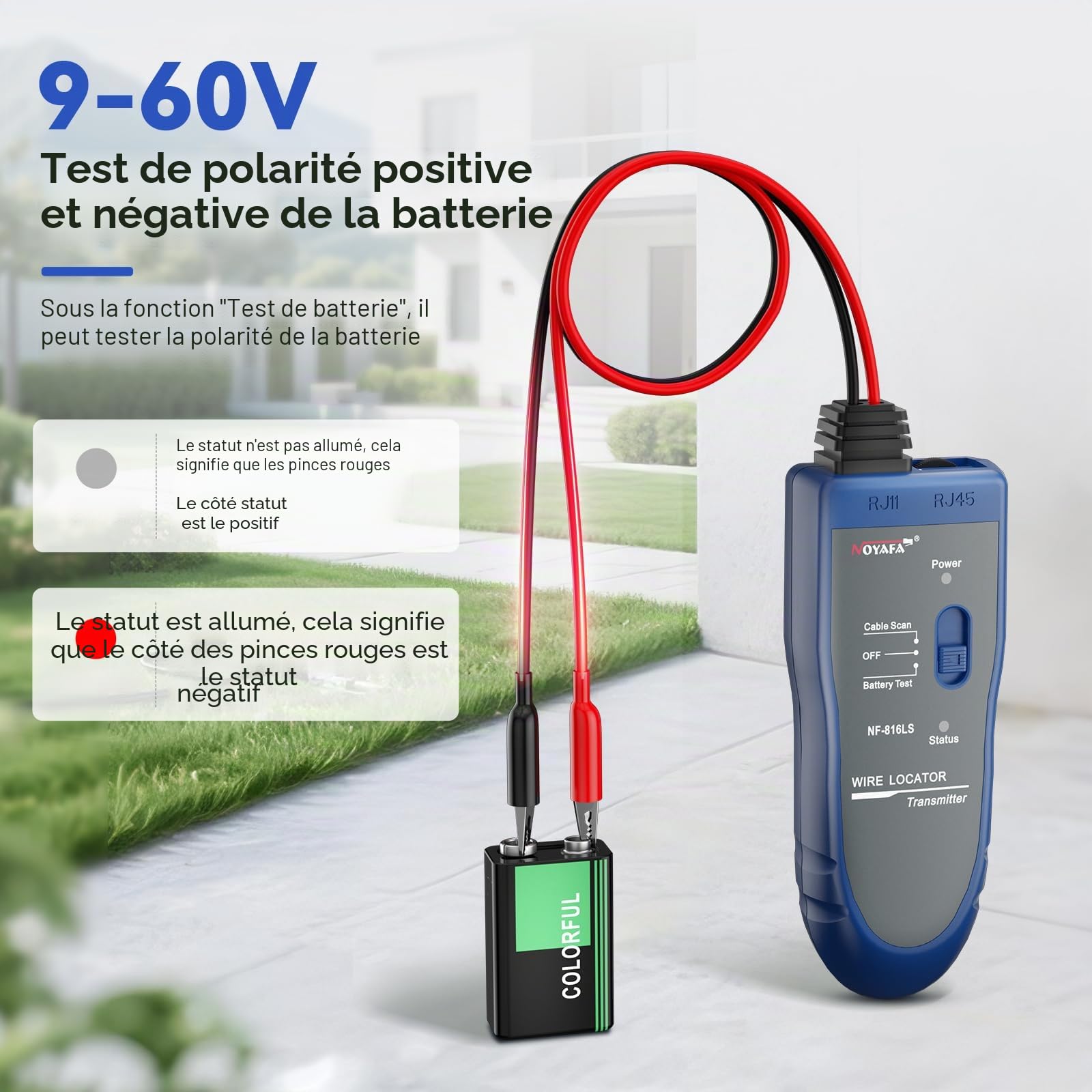 NOYAFA NF-816LS Détecteur de Câbles Souterrains - Localise Câbles Électriques, Réseau, Clôture Animaux, Irrigation Batterie Lithium, Lampe LED